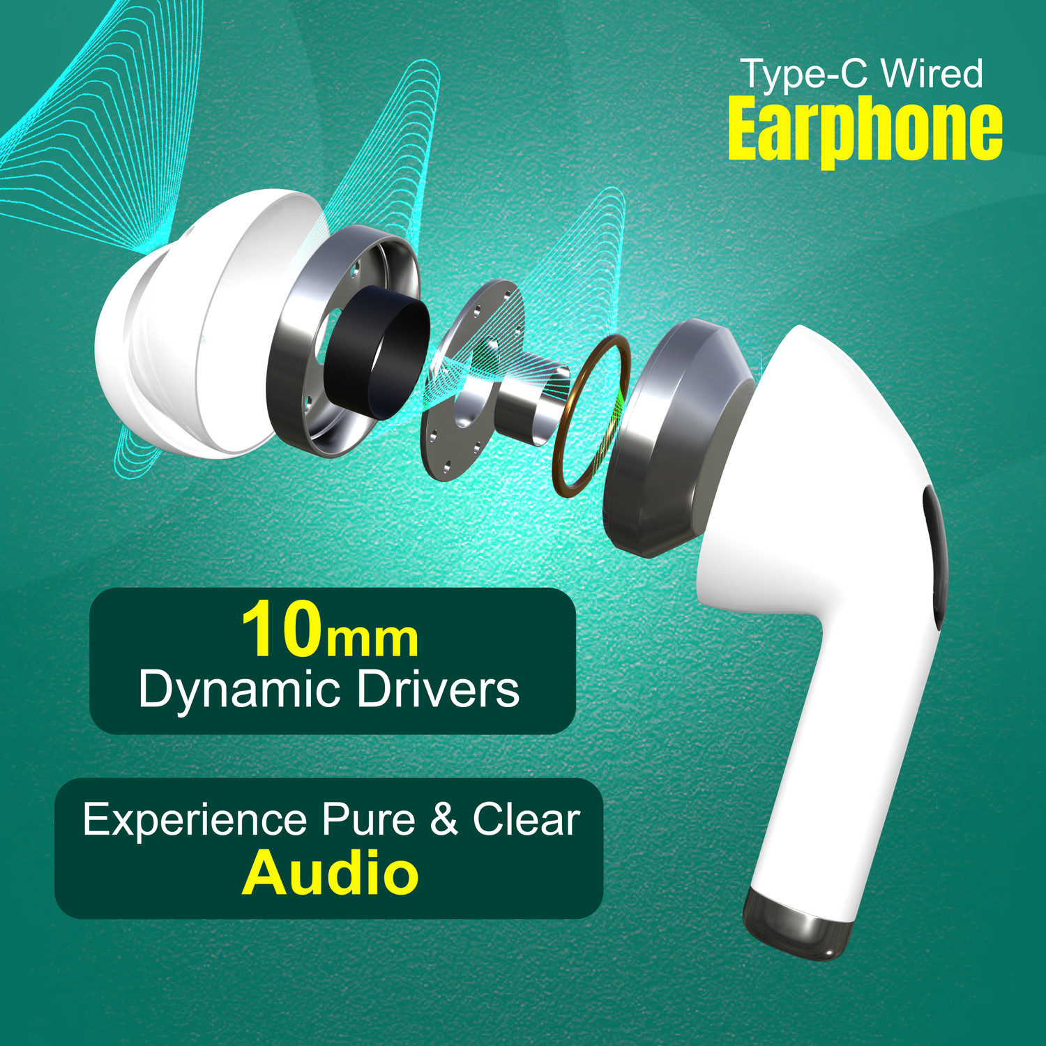 Image of MAK POWER Type-C Wired Headphones with Noise Isolation and Deep Bass Wired
