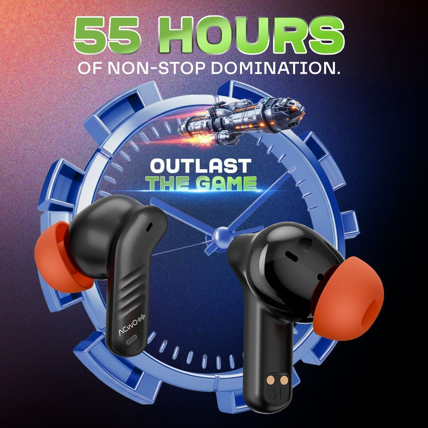 Image of ACwO DwOTS 565, 40ms Game Mode, 55Hrs Playtime, up to 32dB ANC, 10mm Drivers Bluetooth Gaming