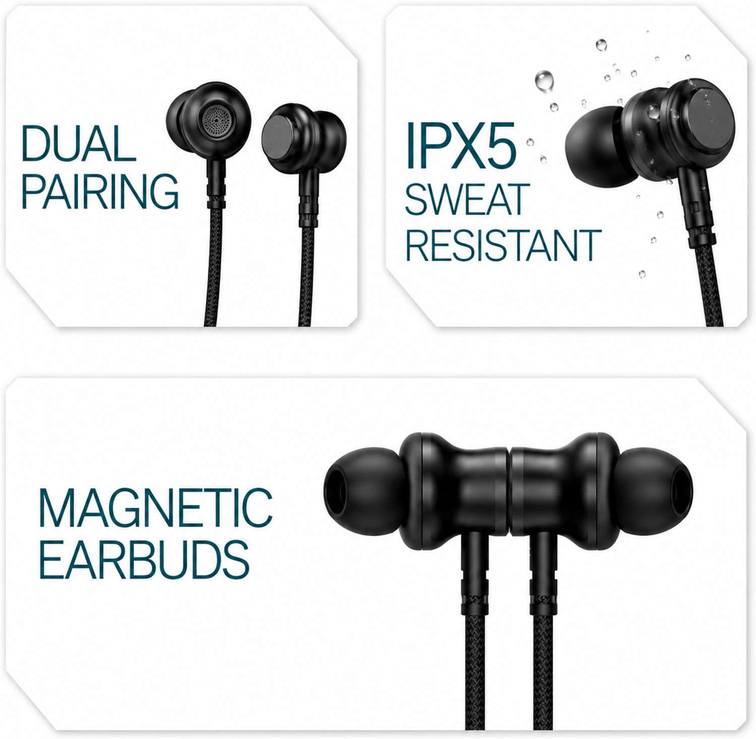 Image of Harvix Neckband for Boat Roc kerz 113 40hr Dual PAIRING Headphone Black Bluetooth