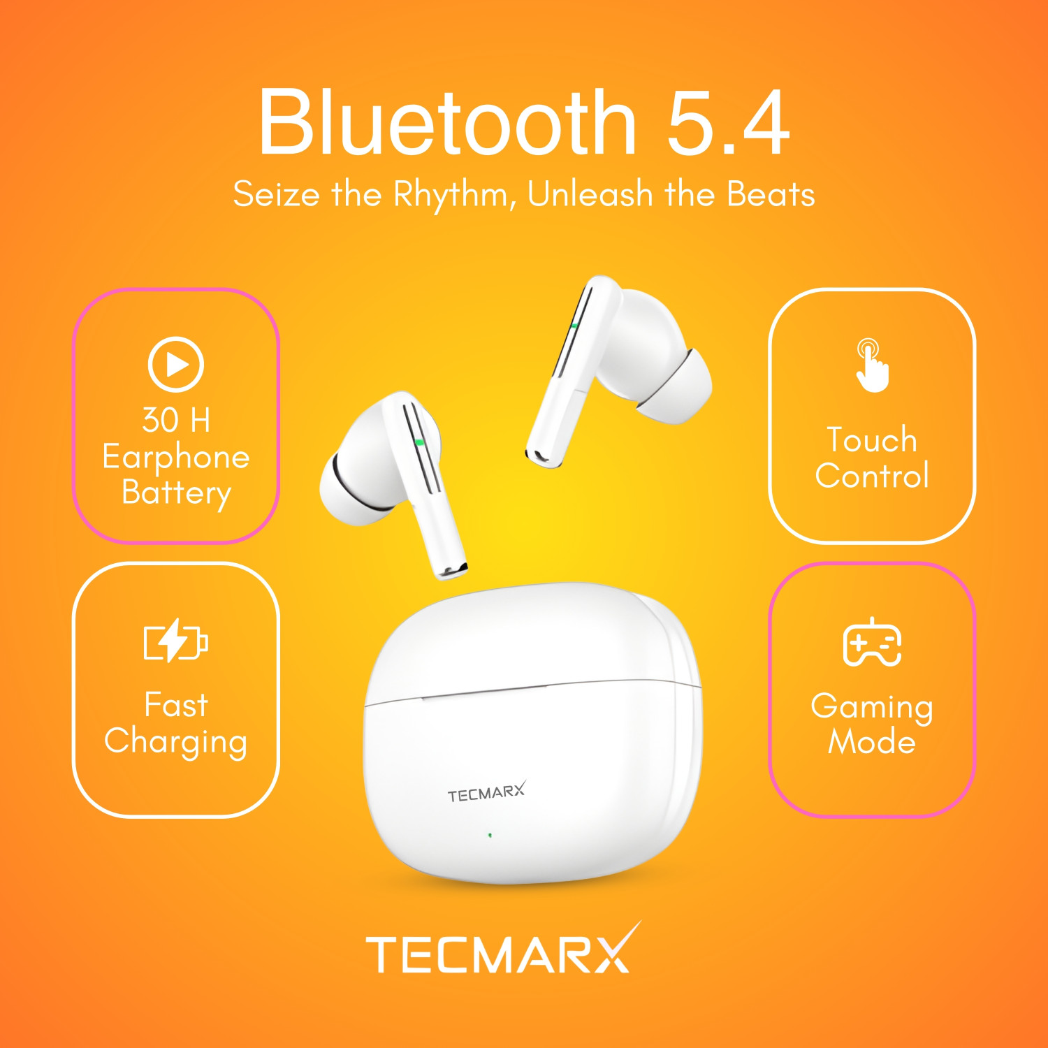 Image of Tecmarx Vibe Wireless Earbuds 30H Playtime, Deep Bass, Clear Sound Bluetooth Bluetooth