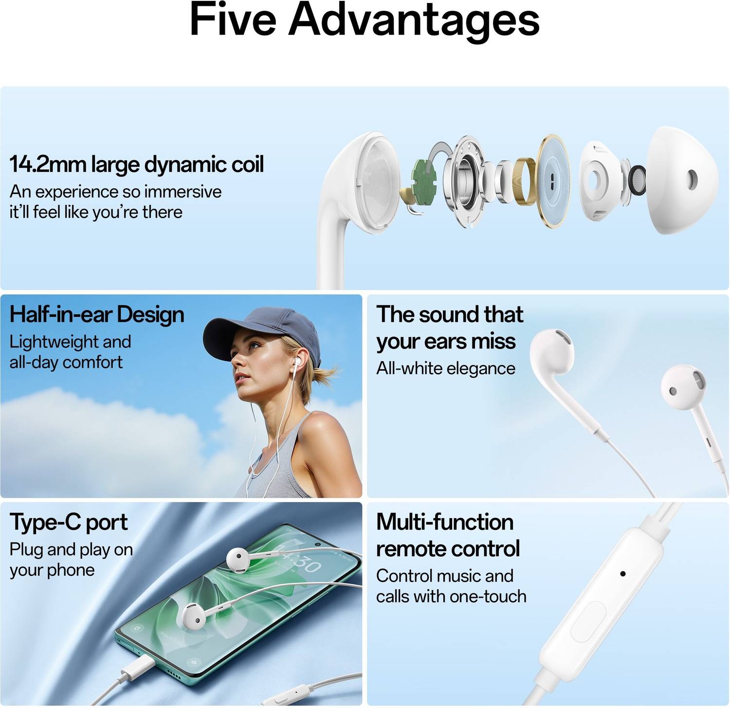 OPPO MH136 Type-C Half-in-Ear Wired Earbuds - Image 3