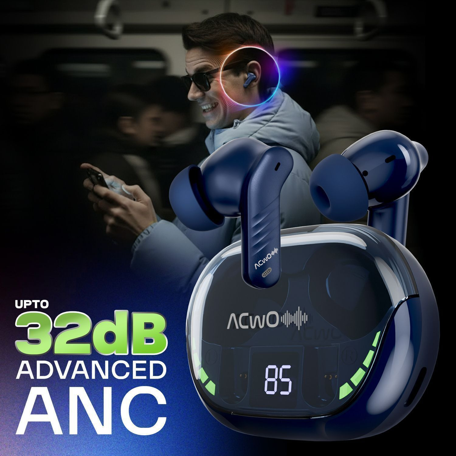 Image of ACwO DwOTS 565, 40ms Game Mode, 55Hrs Playtime, up to 32dB ANC, 10mm Drivers Bluetooth Gaming