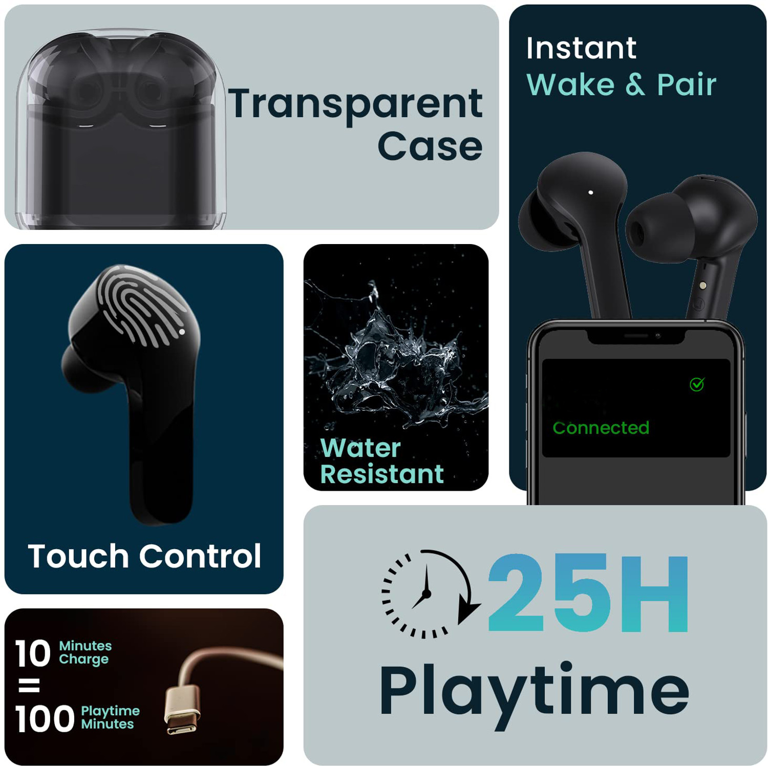 Image of snowbudy IMMERSE Transparent Earbuds 8D Stereo Audio, 5Hrs Playtime With Carry Case Bluetooth Gaming