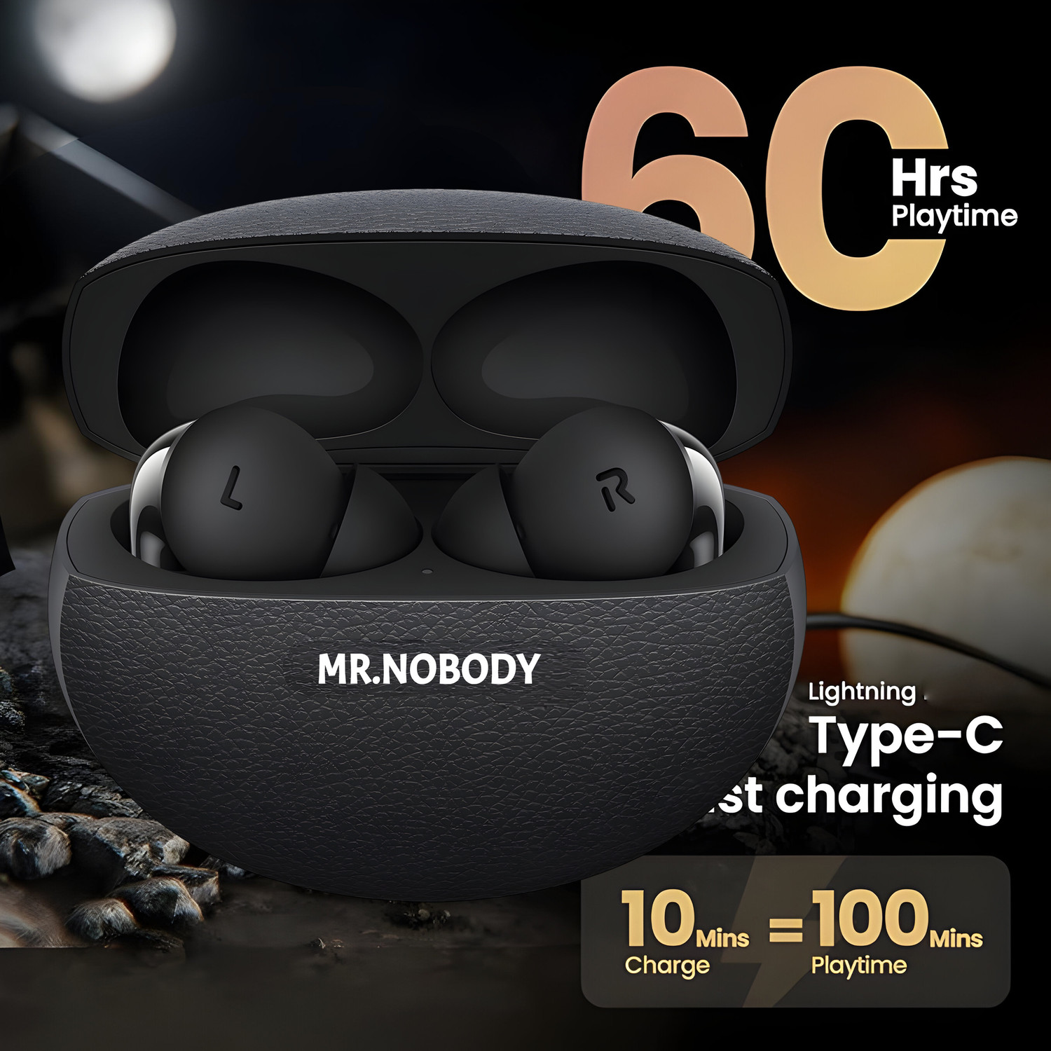 Image of MR.NOBODY Ultrabuds with BT v6.0,40Hr Playtime,13mm Dynamic Driver,Rich Bass N186 Bluetooth