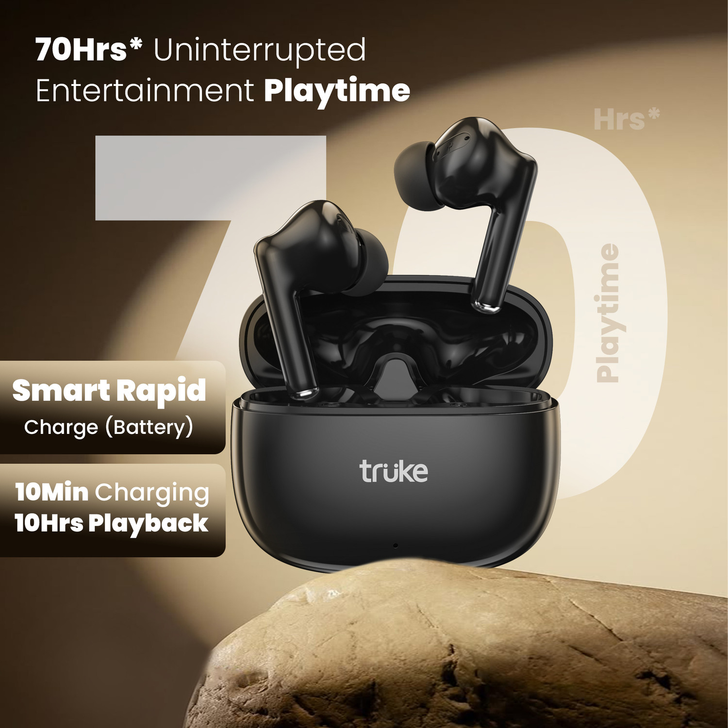 Image of truke Buds Elite V2 TWS w / 70Hrs*,10mm Driver, Quad Mic ENC, Gaming Mode, Fast Charge Bluetooth