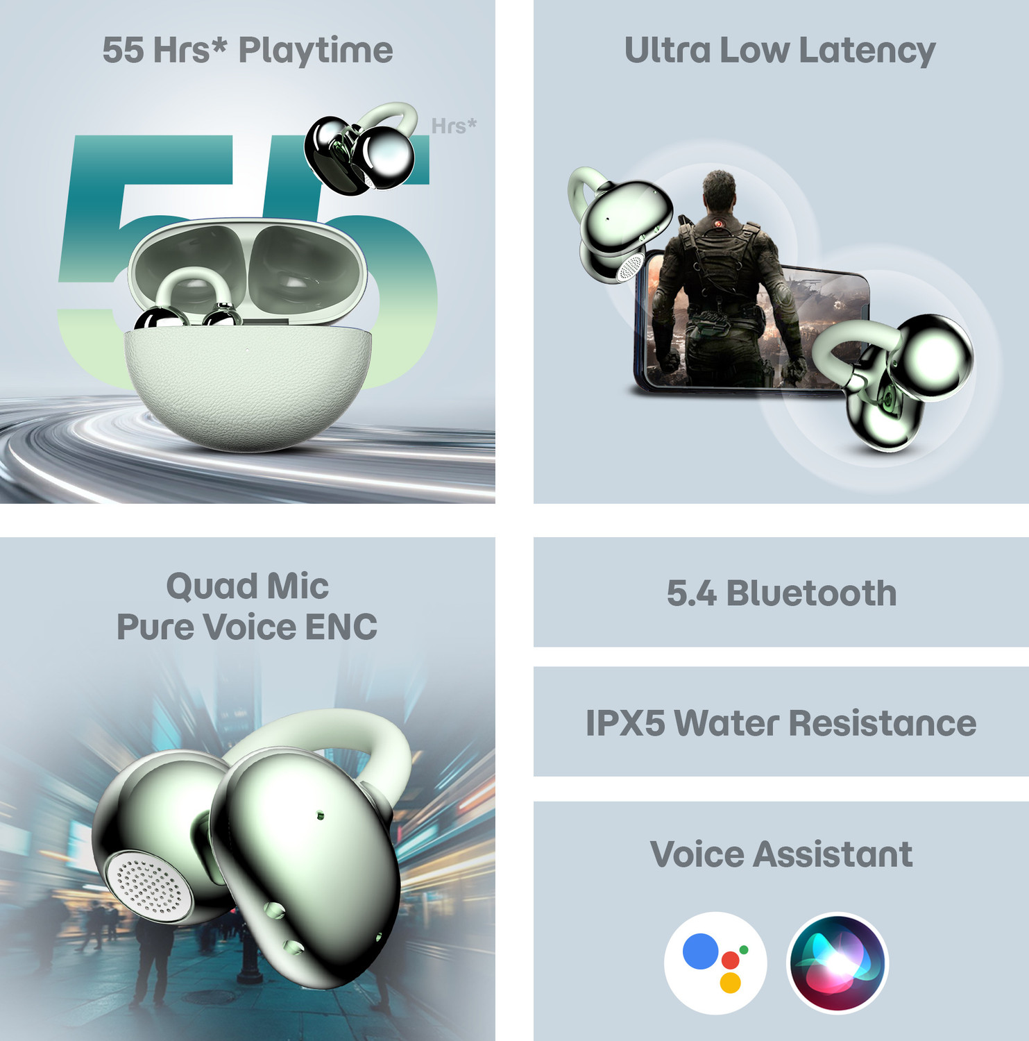 Image of truke Truclips OWS Earbuds, 12mm Customized Drivers, 360 Spatial Audio, Quad Mic ENC, Bluetooth