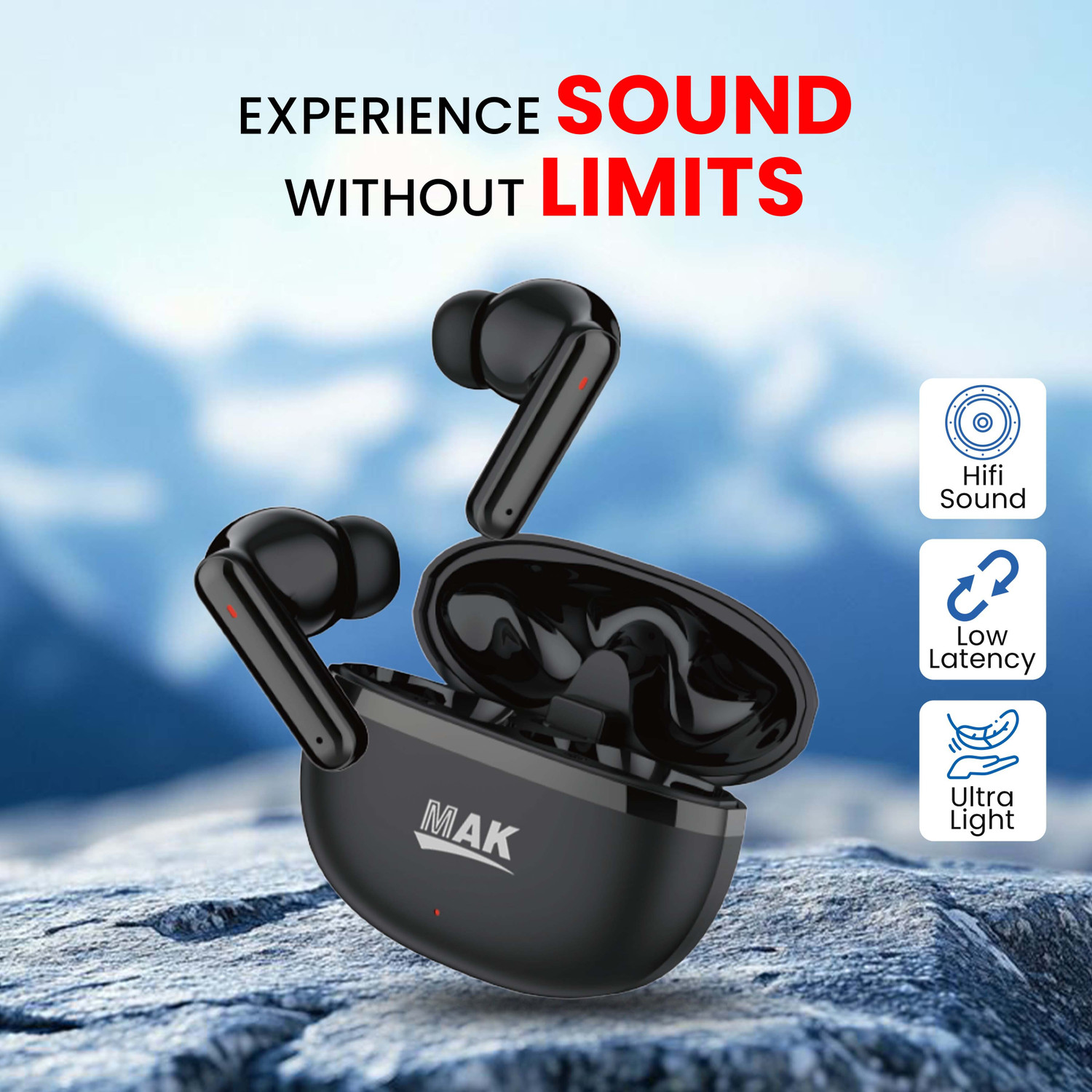 Image of MAK Pro TWS Earbuds with HD Sound, Deep Bass & Long Battery Life Bluetooth