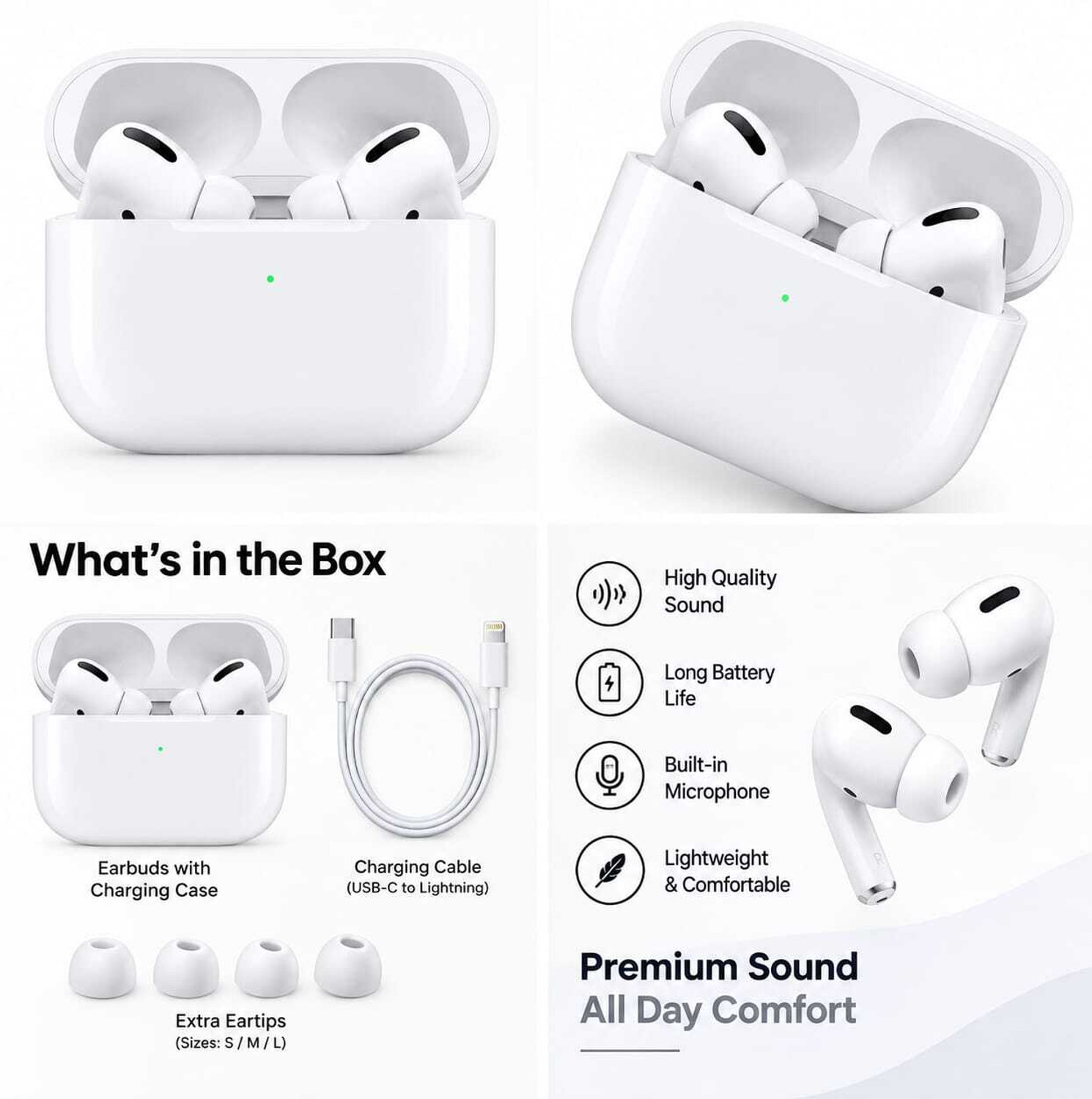 Image of Bright Wireless Earbuds with Portable Charging Case Bluetooth 5.3 and Mic Bluetooth Headset (White, True Wireless)