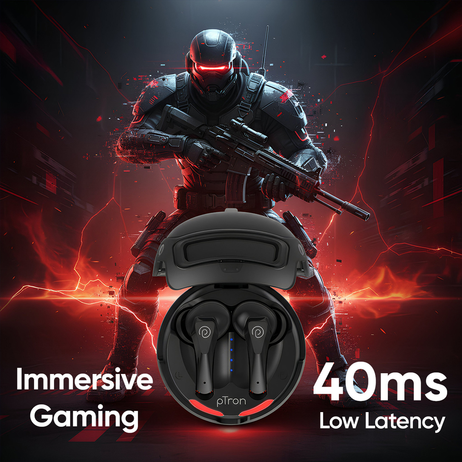 Image of PTron Bassbuds Surge w / 40ms Low Latency Gaming,50Hrs Playtime,Mobile App,AI-ENC Calls Bluetooth