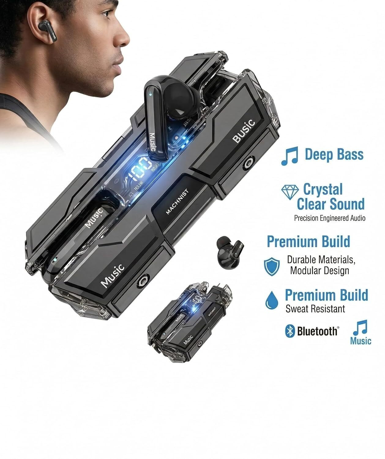 Image of CLOKIFY K8 Wireless Bluetooth 5.3 TWS Earbuds /LED Charging Case(Pack of 1)(BLACK) Bluetooth Headset (Black, Multicolor, True Wireless)