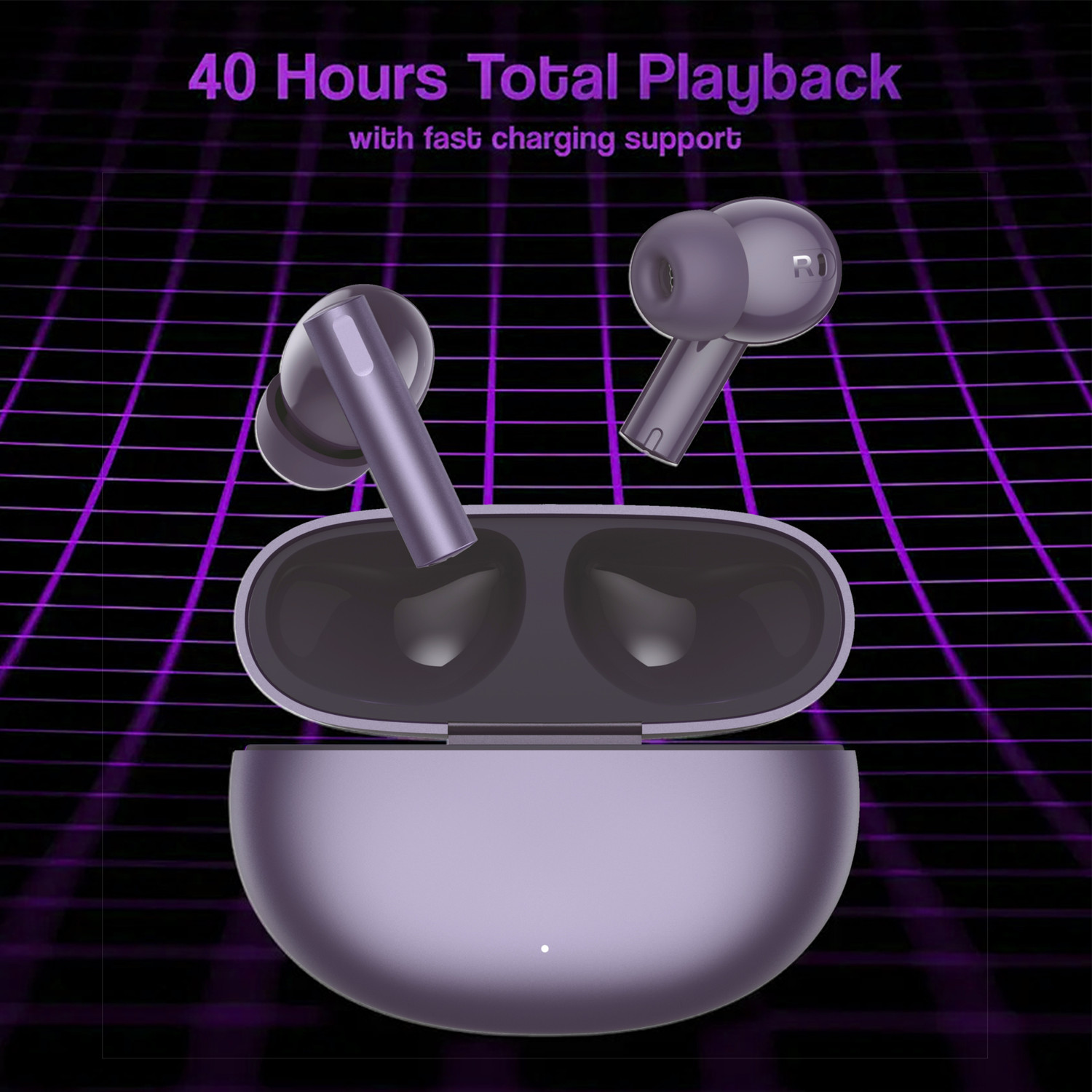 Image of AMS Buds Air 6 with 50dB ANC, 360 Spatial AI Audio, Hi-Res LHDC and 40 hr Playtime Bluetooth Headset (Purple, True Wireless)
