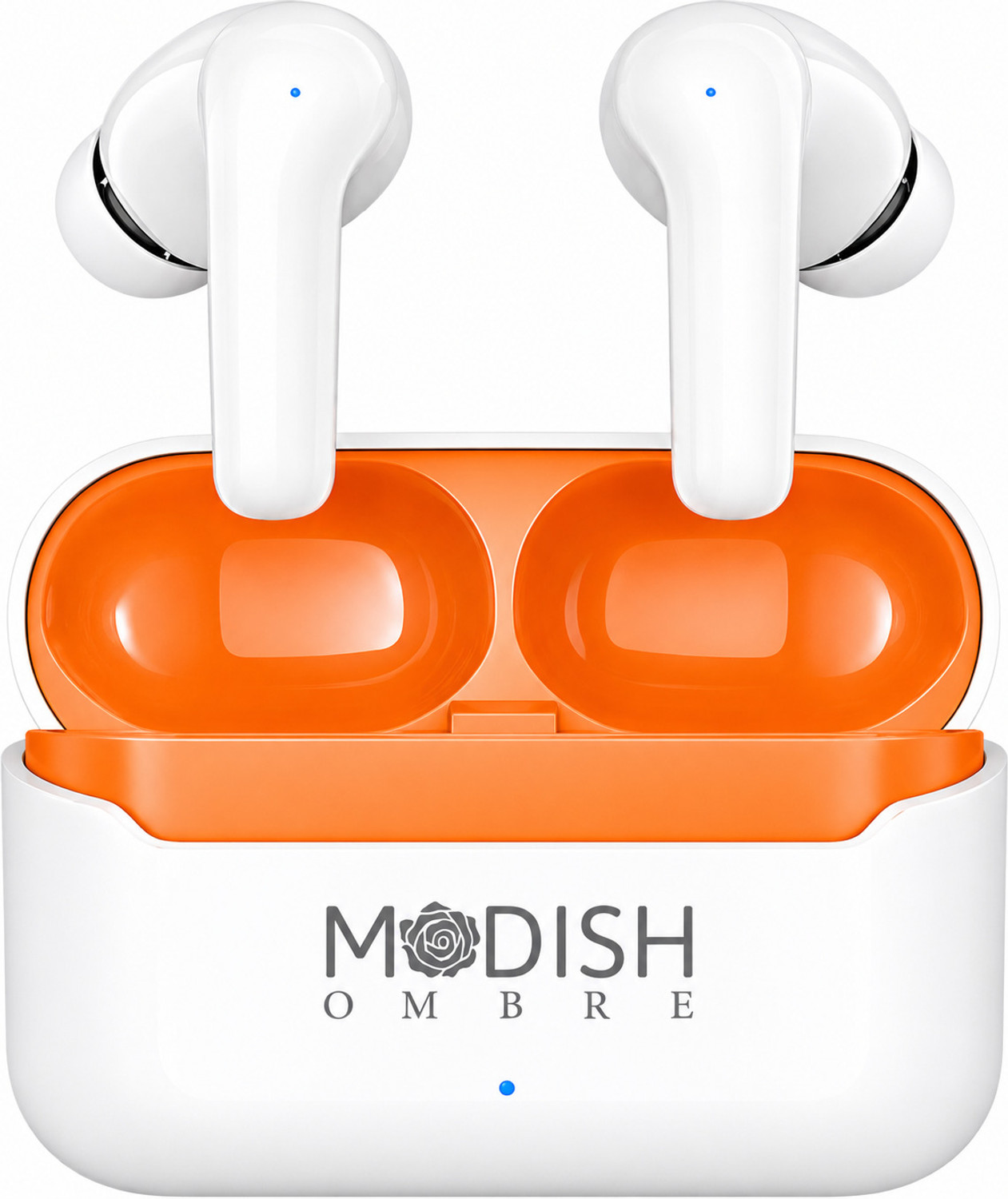 Image of ModishOmbre Futurepods 22 white and orange | Dual Mic Clear Calls | Super Bass TWS Earbuds Bluetooth