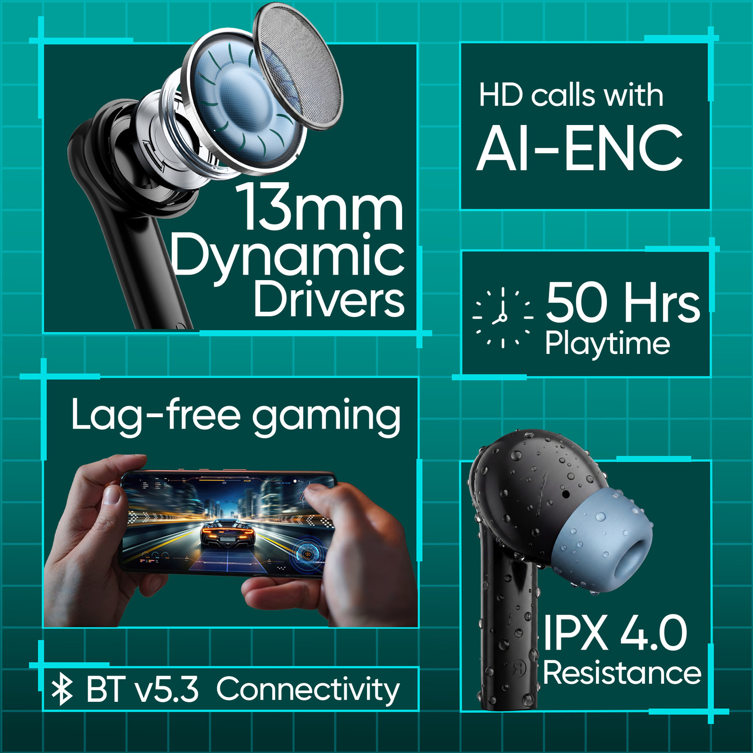 Image of Mivi DuoPods Maxx, 13mm Bass, AI ENC HD Calls, IPX4 Bluetooth