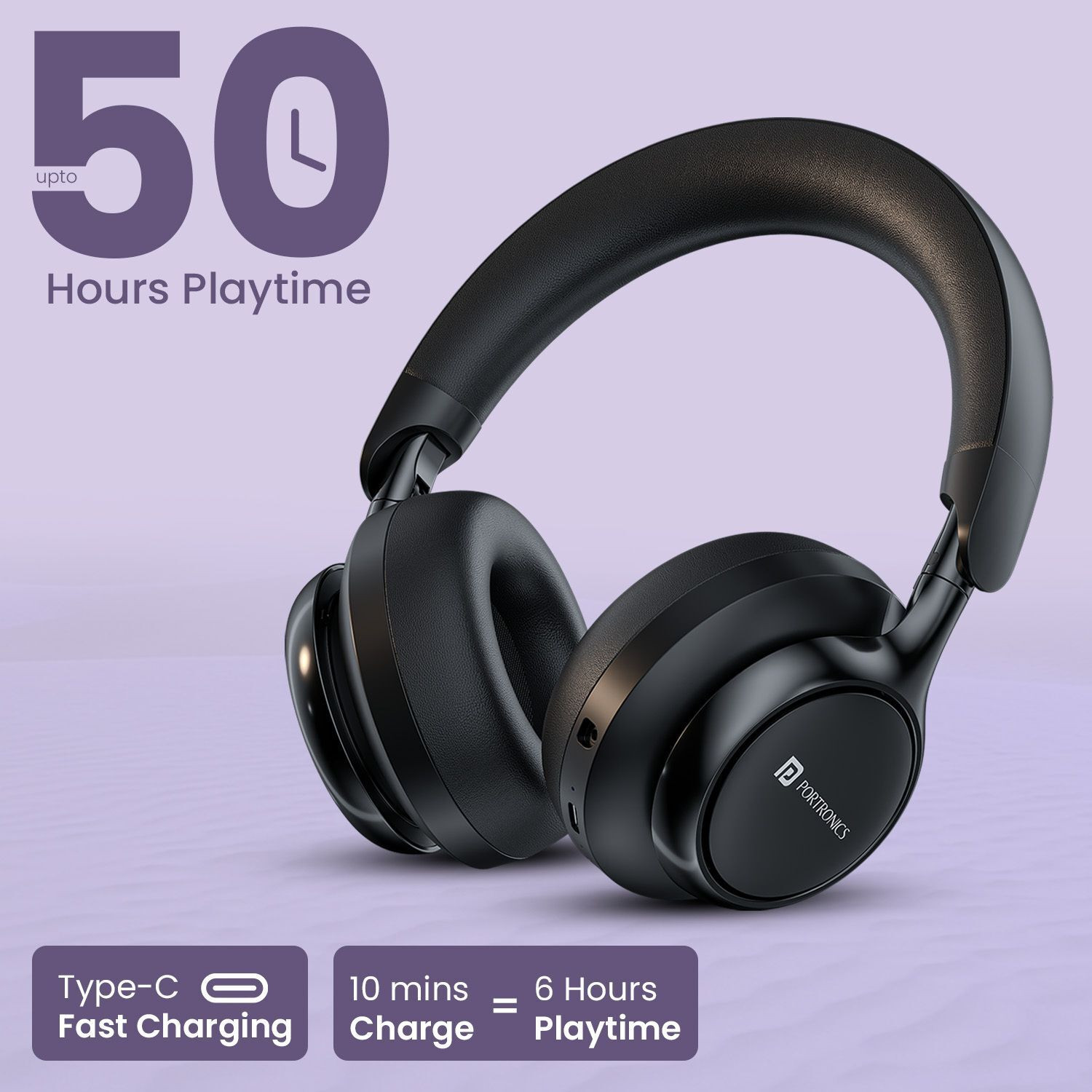 Image of Portronics Muffs M7 Over Ear Headphone, USB-A & Type C 2.4Ghz Receiver,Detachable Boom Mic Bluetooth