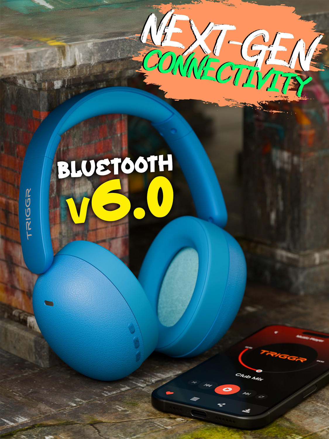 Image of TRIGGR Punkheadz Z3 with BT v6.0, 50H Battery, Dual Pairing, 40mm Drivers, ENC Bluetooth