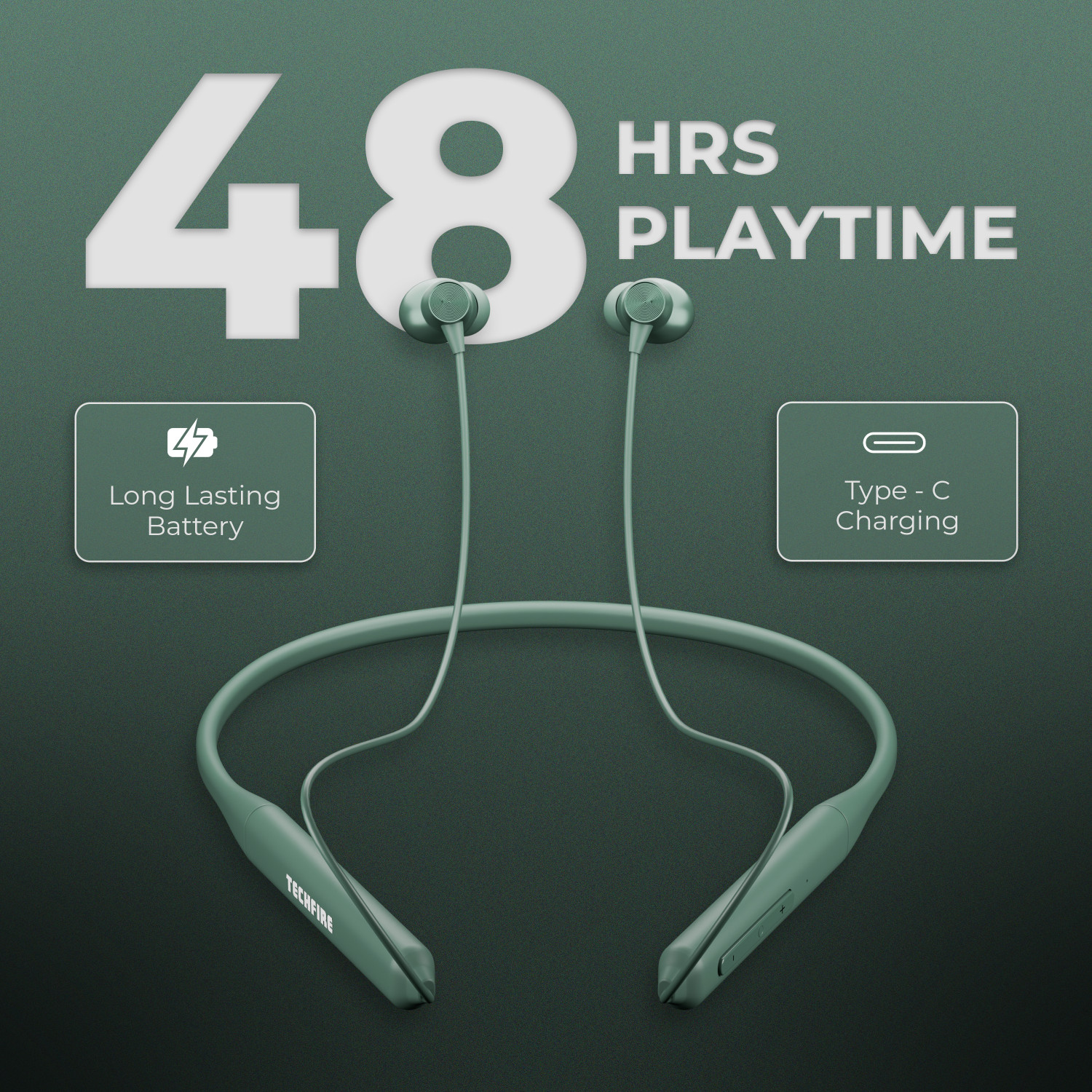 Image of TECHFIRE T60 Bullets Wireless Z Bass Edition Neckband headphone with 40 hr playtime Bluetooth
