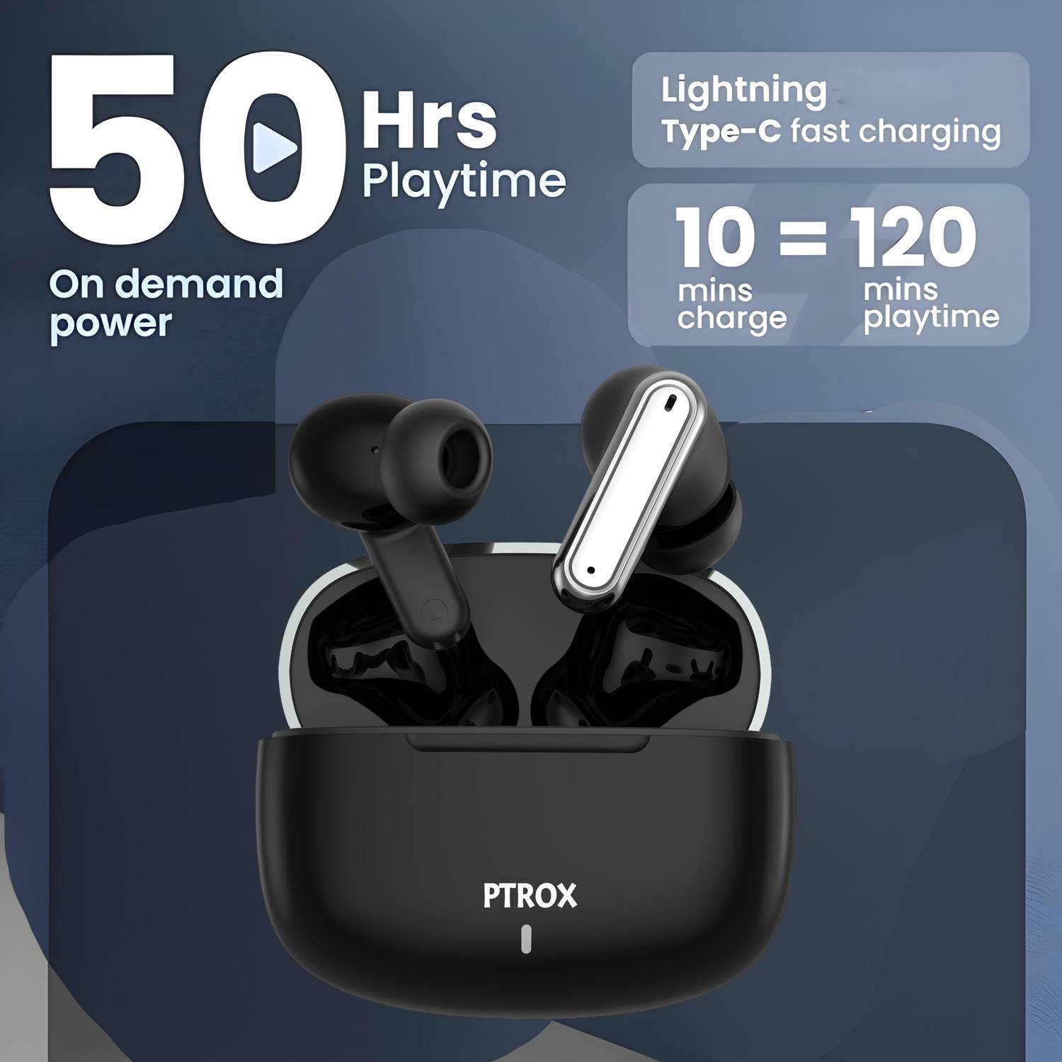 PTROX Ultrabuds with Latest BT v6.0,40Hr Playtime,13mm Dynamic Driver,Rich Bass N565 Bluetooth