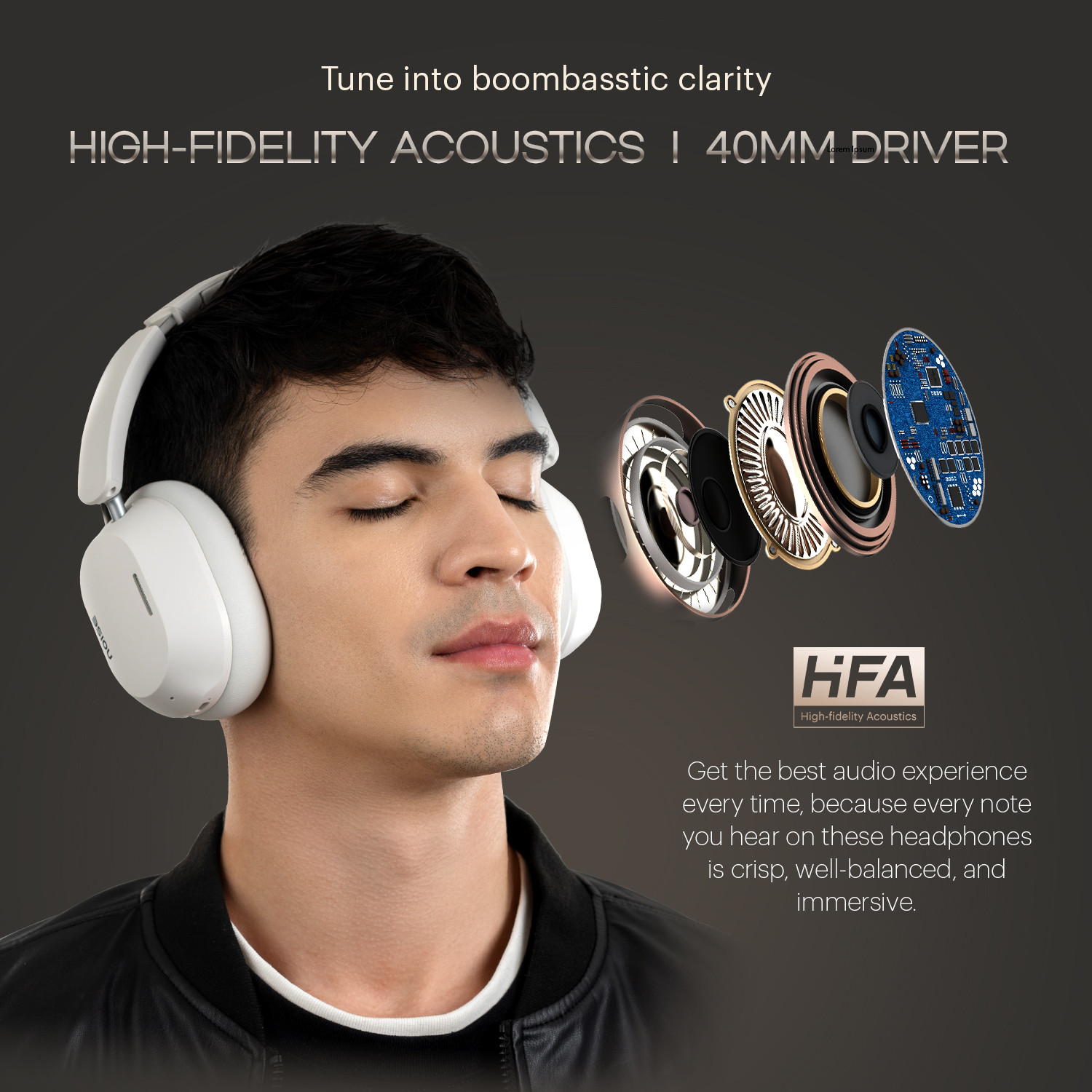 Image of Noise Airwave Max 5 with 80Hr Playtime, HFA Tech, Adaptive ANC (50dB) & Dual Pairing Bluetooth Headset (Calm White, On the Ear)