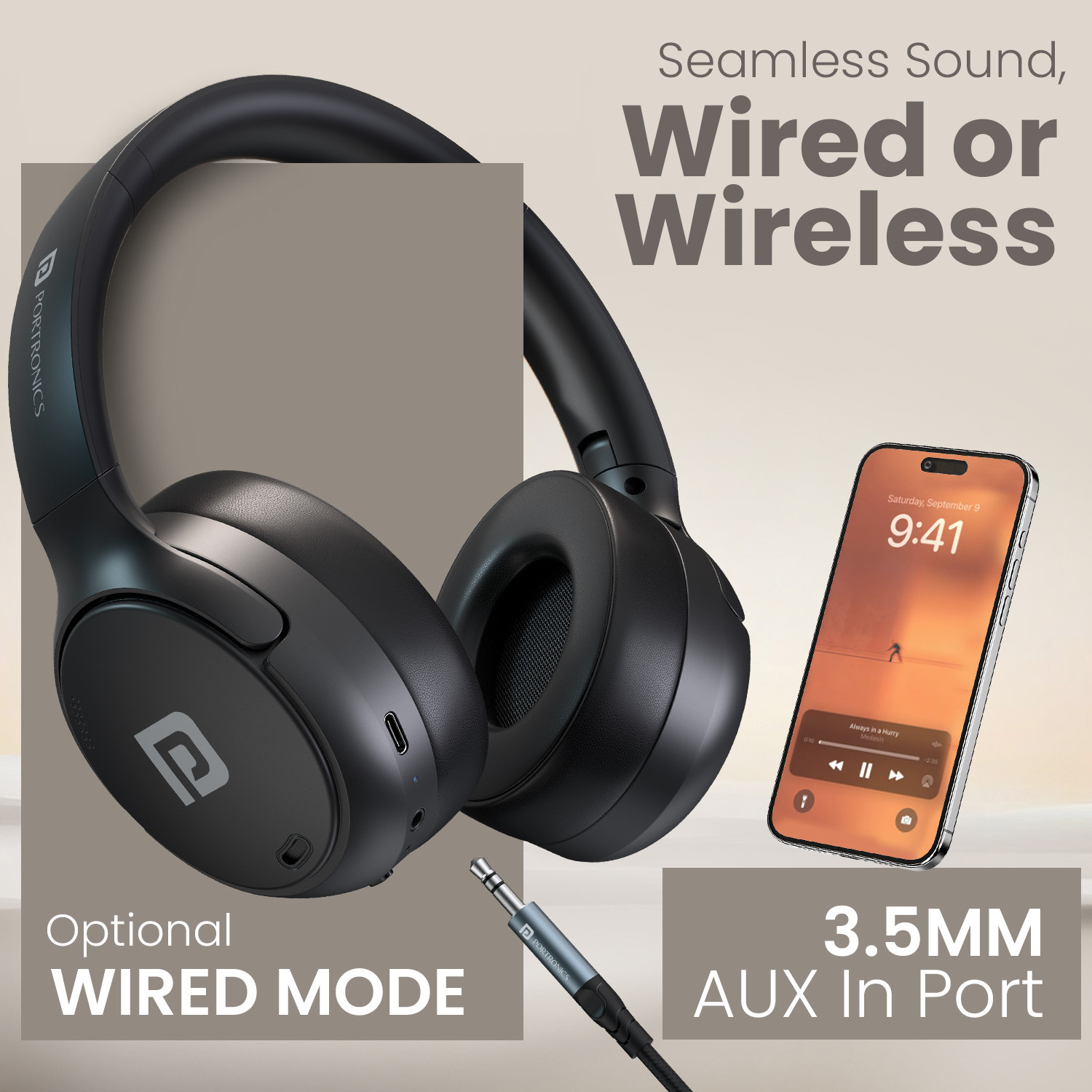Image of Portronics Muffs M8 ANC Wireless Over Ear Headphones,Upto 50 Hours Playtime,Foldable Design Bluetooth