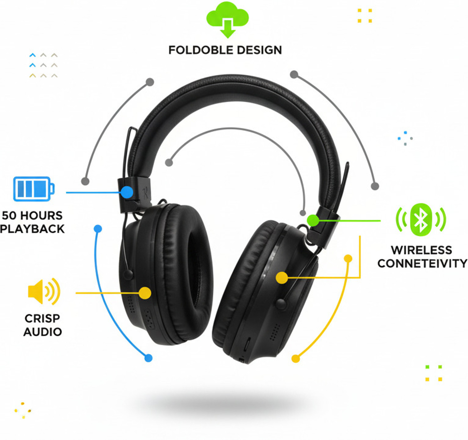 Image of Hodd Wireless Bluetooth Headphones with Carrying Case Foldable Bluetooth without Mic