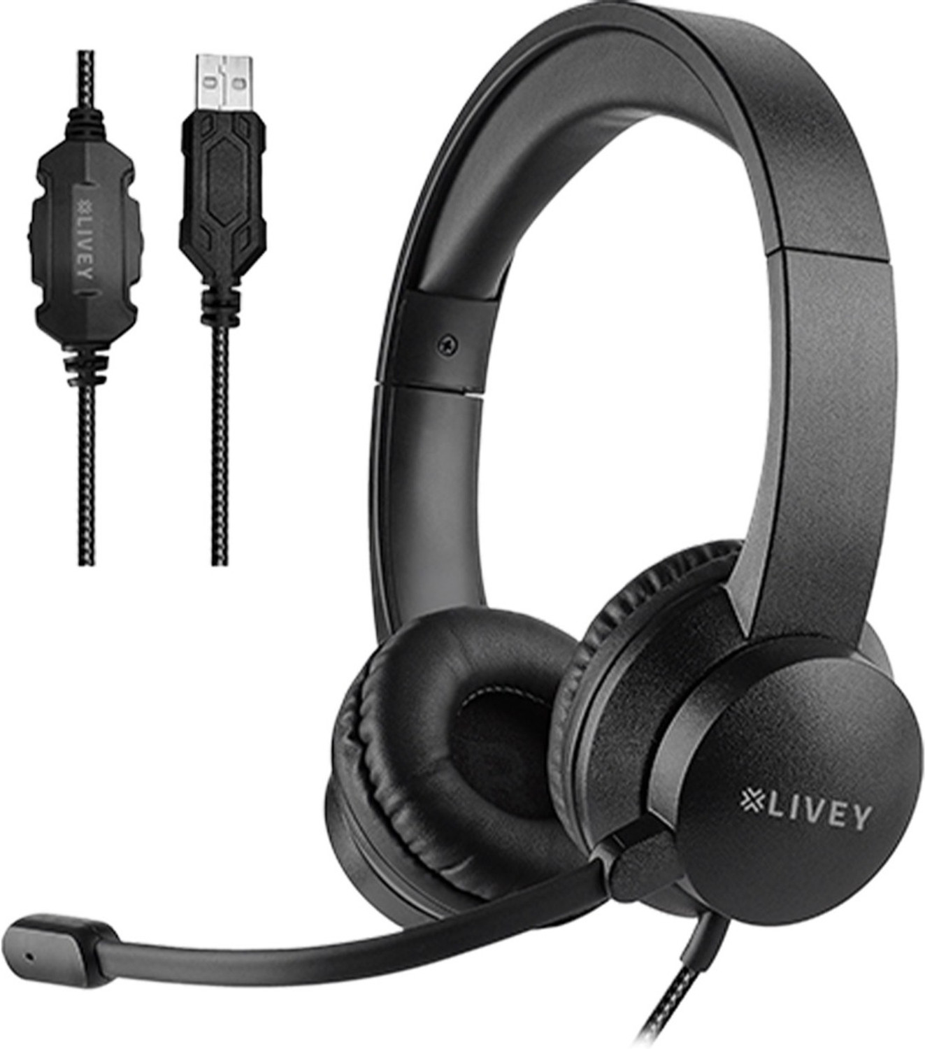 Image of LIVEY Audixa 320DU Plus Wired USB Headset, Noise Cancelling Mic, Stereo Sound Wired Headset (Black, On the Ear)