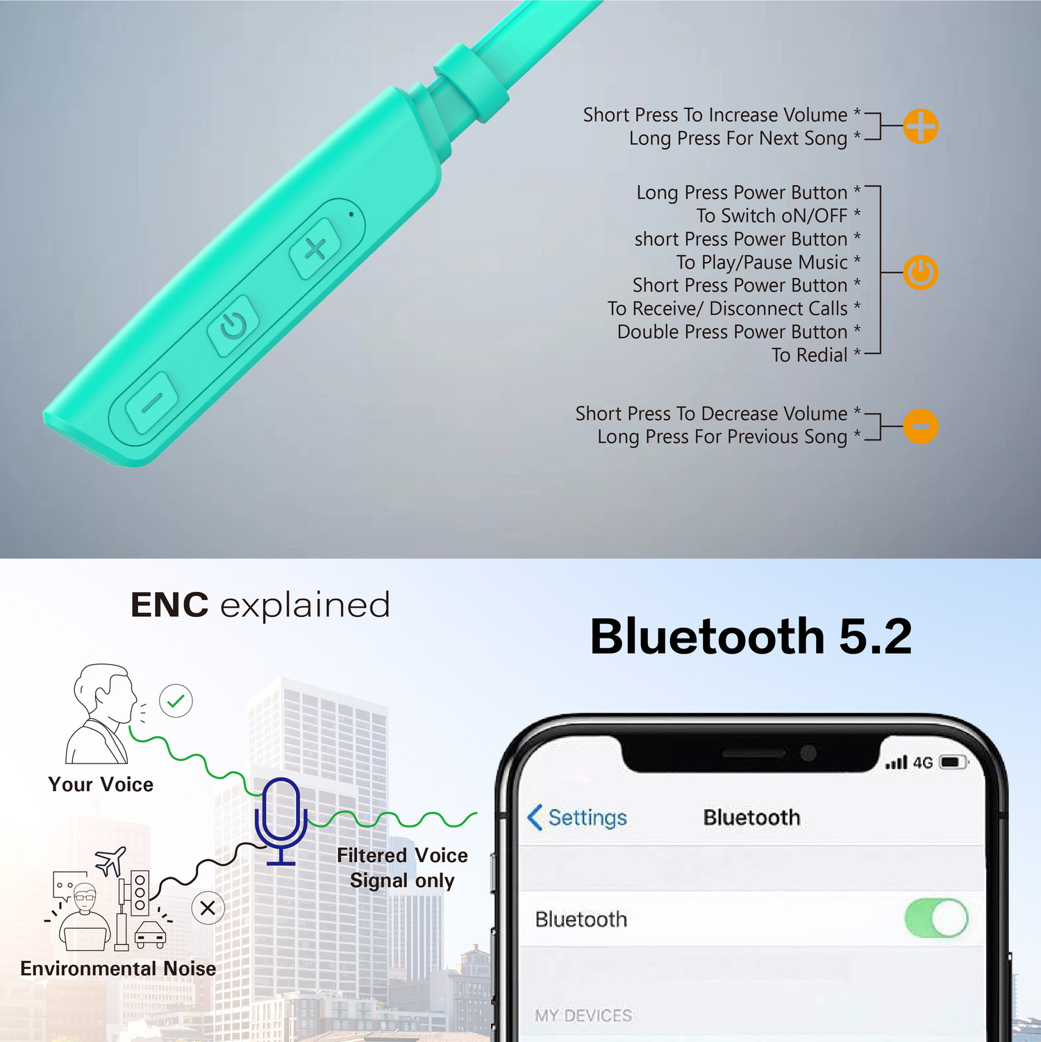 Image of TECHFIRE Fire 500v2 Neckband hi-bass Wireless headphone Bluetooth