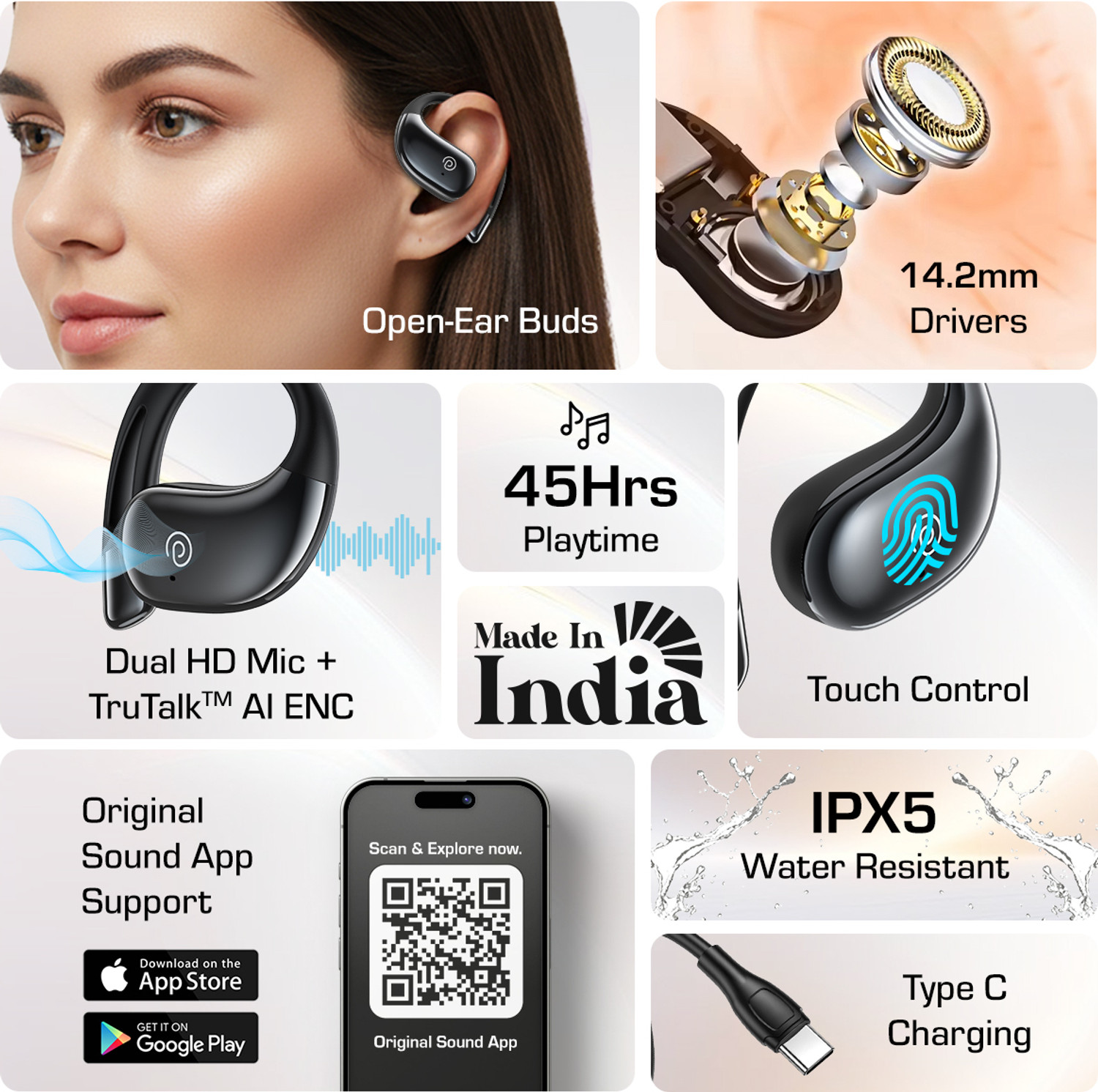 Image of PTron Bassbuds Trendz w / 45hrs Playtime, AI-ENC Calls, 14.2mm Driver, Custom EQ Bluetooth