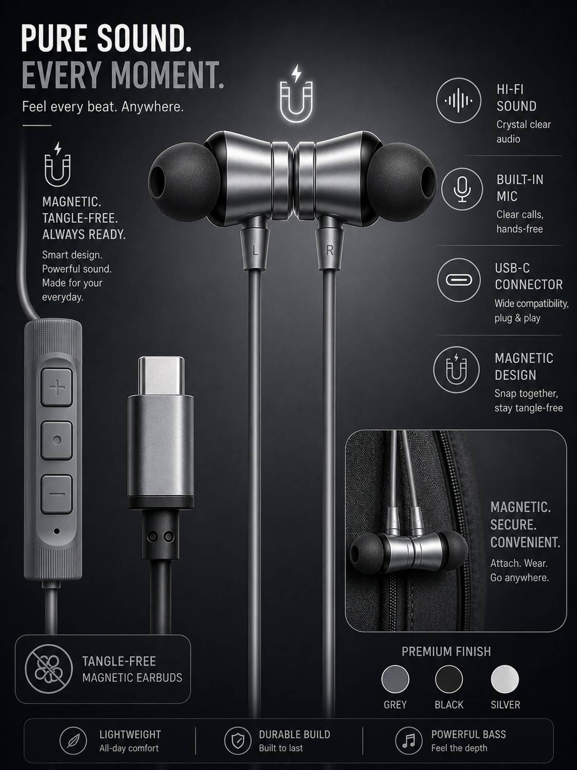 PROWARP Type-C Wired Earphones - Image 1