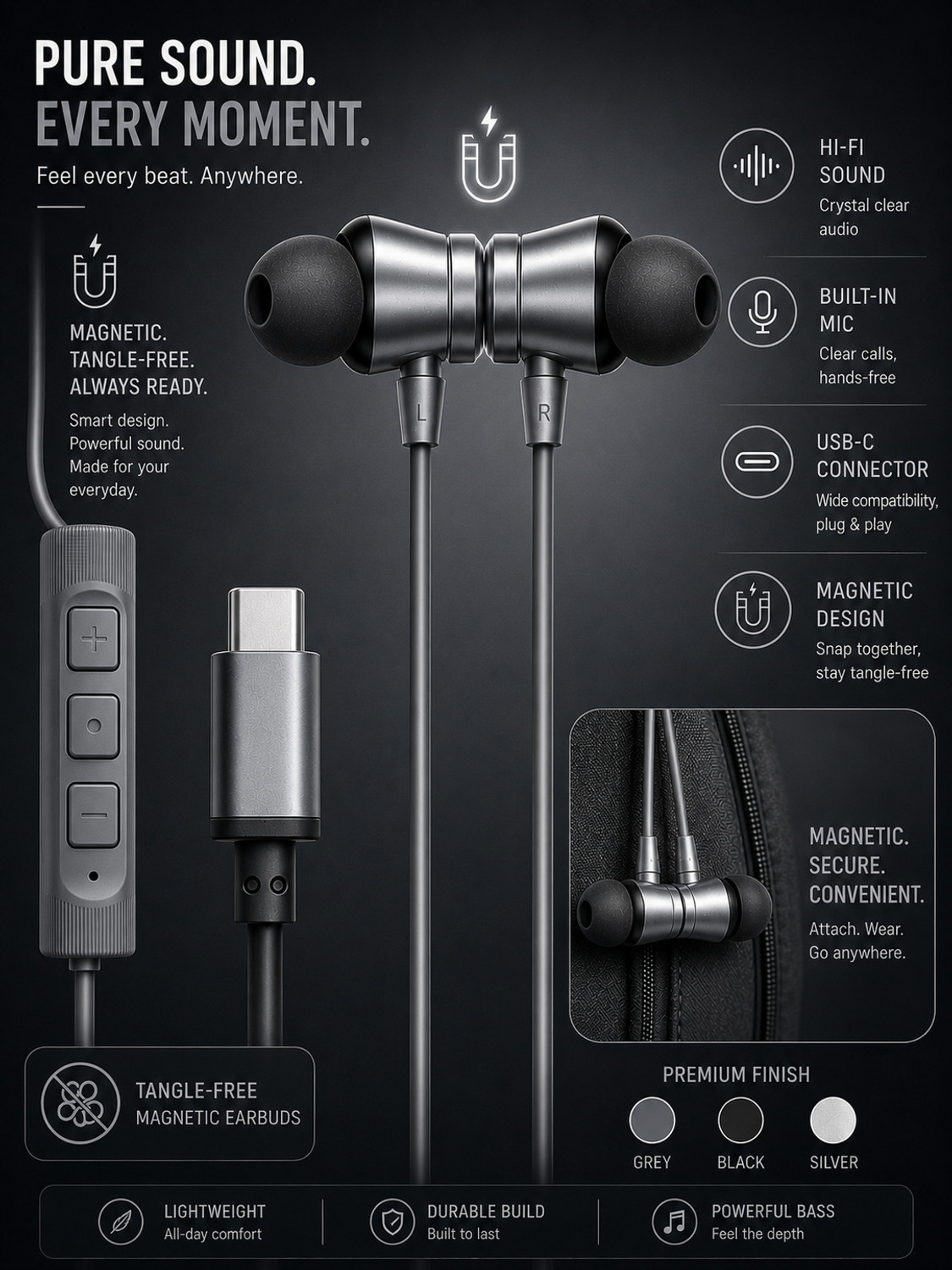 Image of PROWARP Type-C Wired Earphones with Super HD Sound, Deep Bass, Built-in Microphone Wired