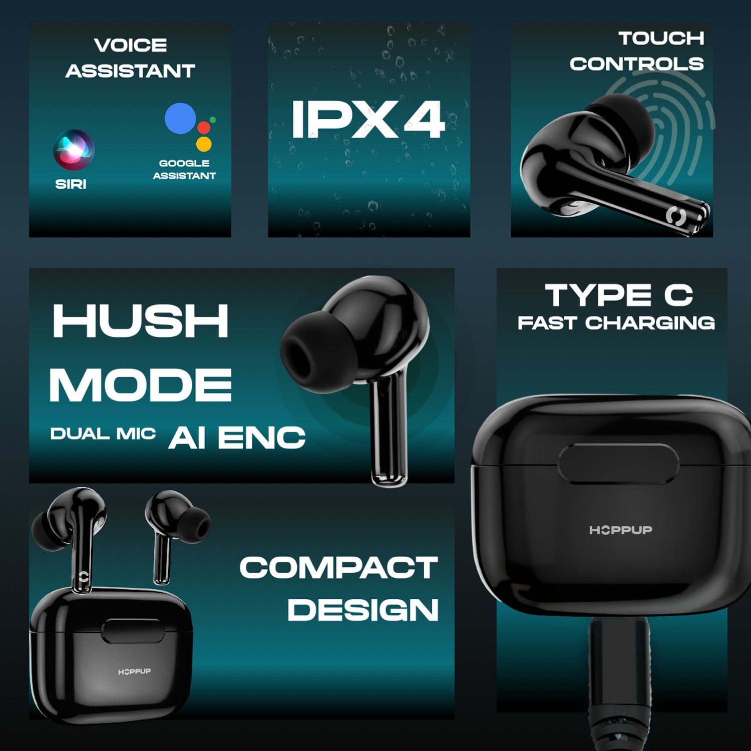 Image of HOPPUP AirDoze C50 Earbuds with 50H PlayTime, 40MS Low Latency, AI ENC & 5.4v Bluetooth