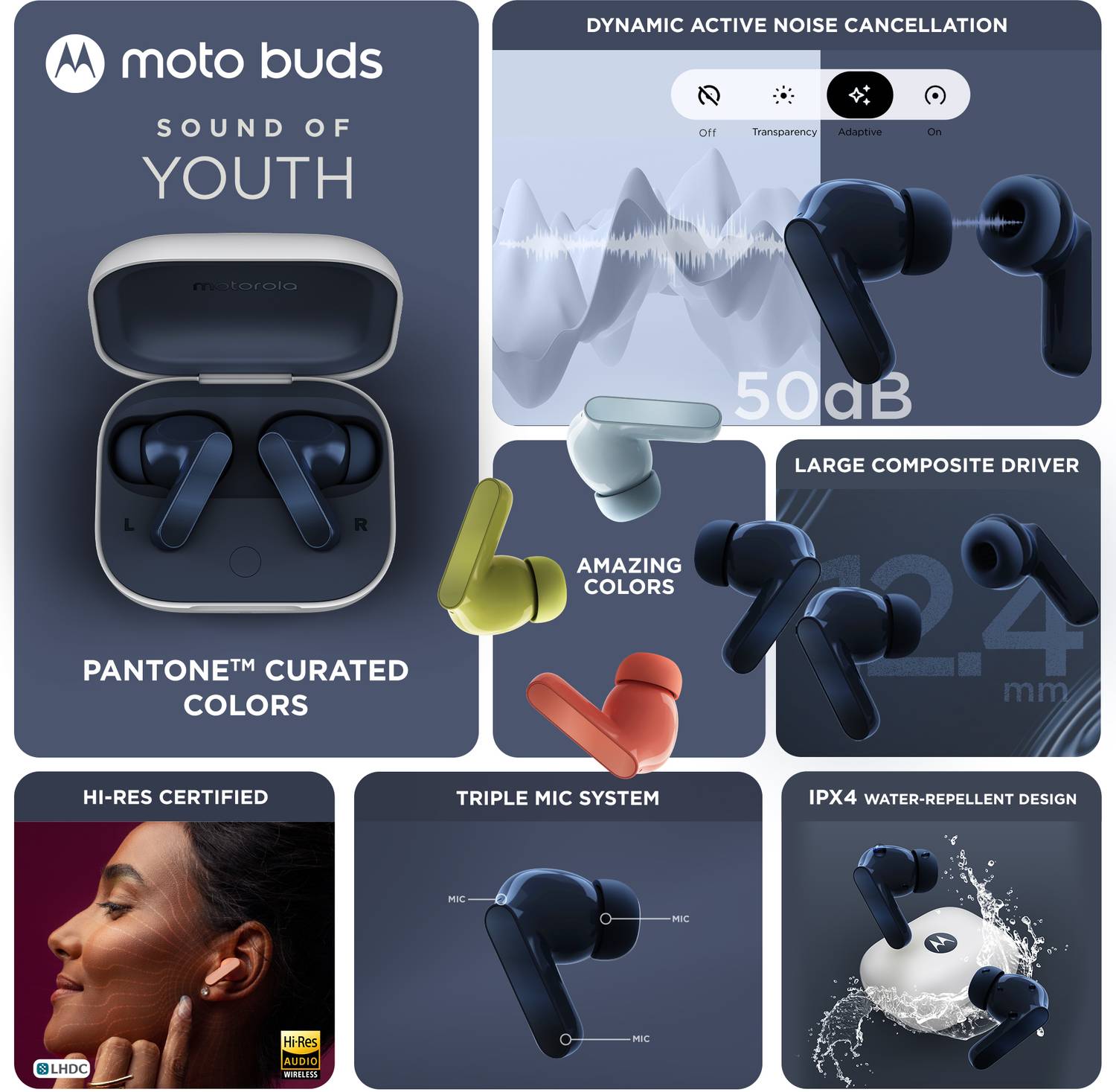 MOTOROLA Moto Buds with Hi-Res Audio, 12.4mm Driver, 42hrs Playback - Image 2