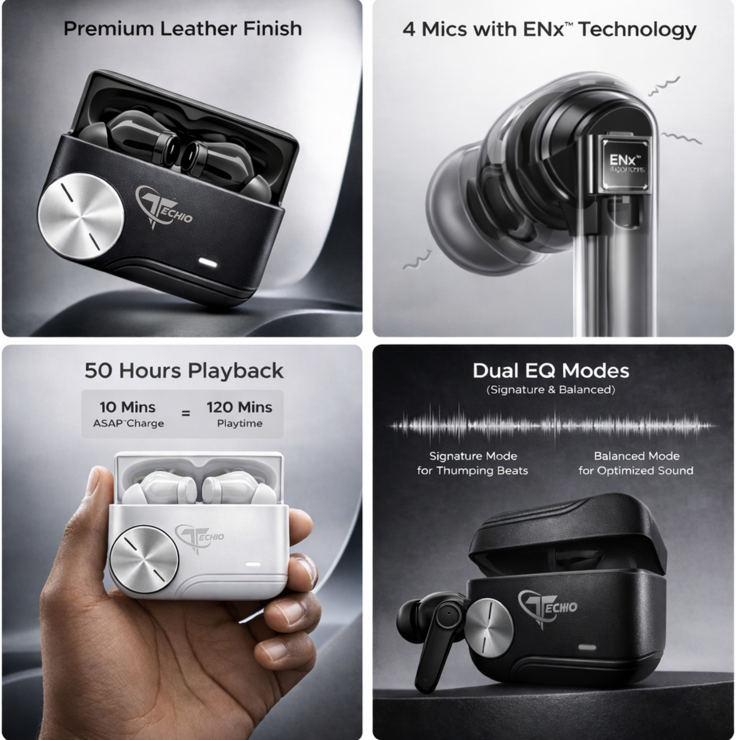 Image of TECHIO Bluetooth Earbuds for Gaming & Music, Crystal Clear Sound, Long Battery Backup Bluetooth