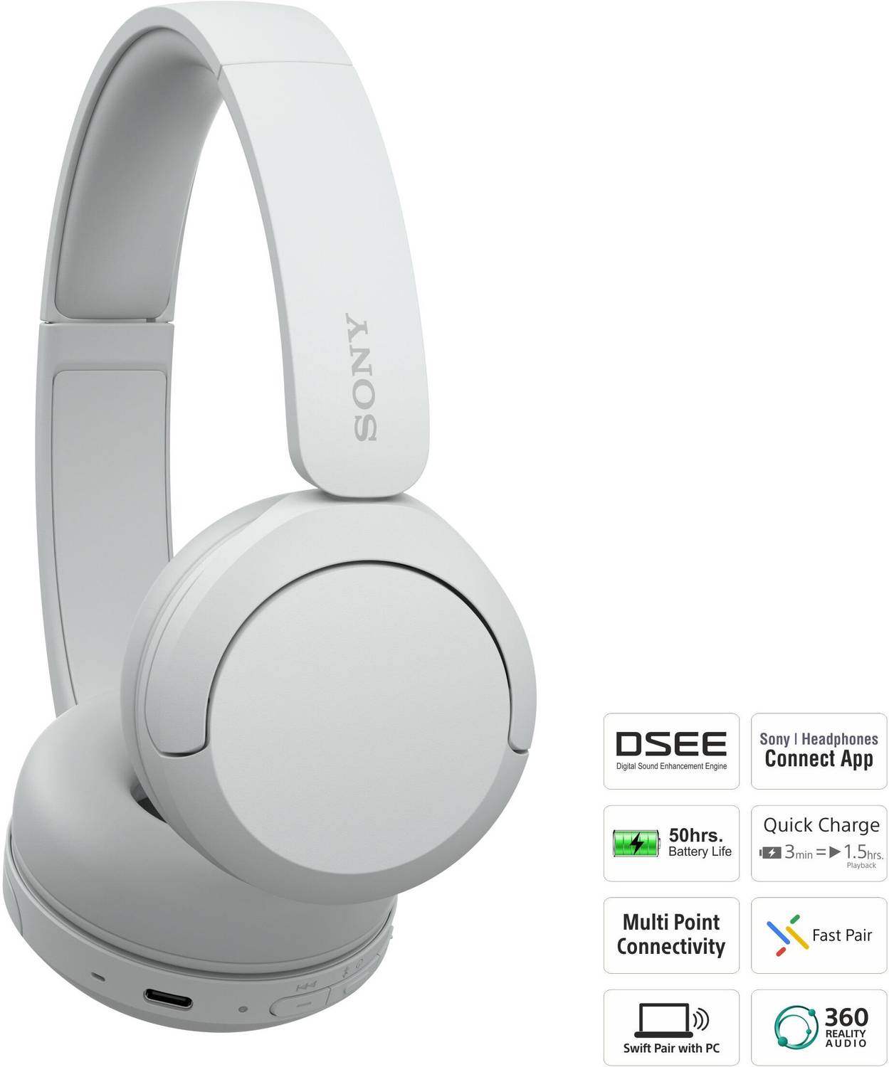 Sony WH-CH520/WZ IN Bluetooth Headphones White - Image 4