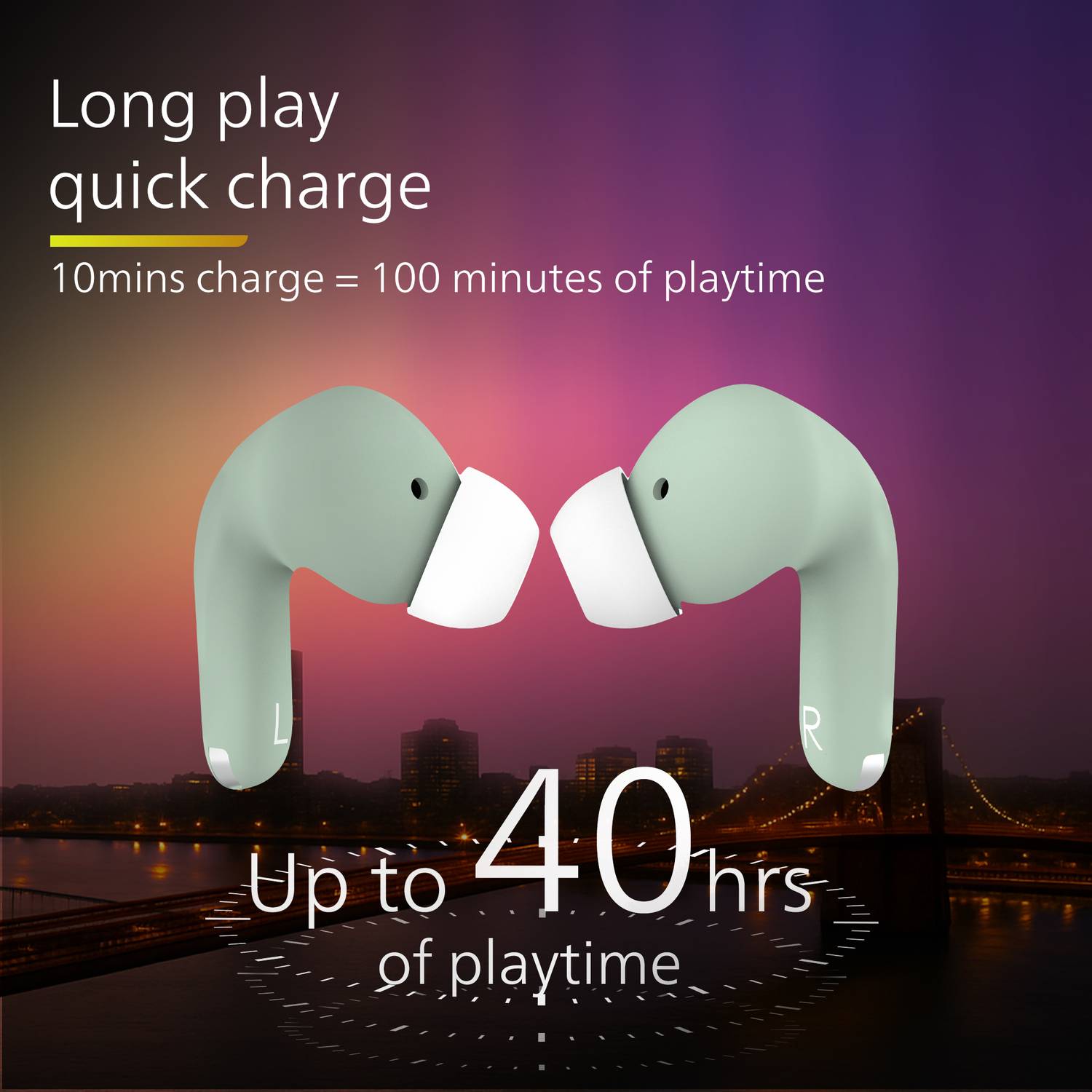 Philips TAT1269 TWS Earbuds, 40H Playtime, Frosty Green - Image 5