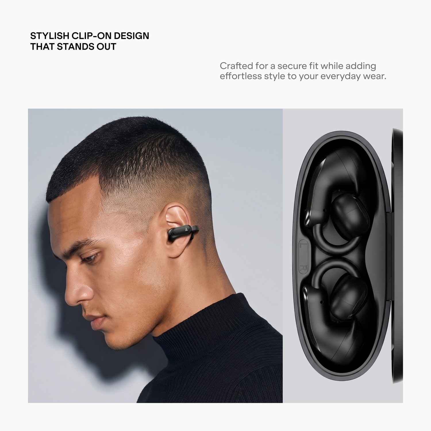Image of boAt Airdopes Clip OWS Earbuds,Clip-On Fit,Air-Conduction Tech,42H Battery,ENx,BTv6.0 Bluetooth