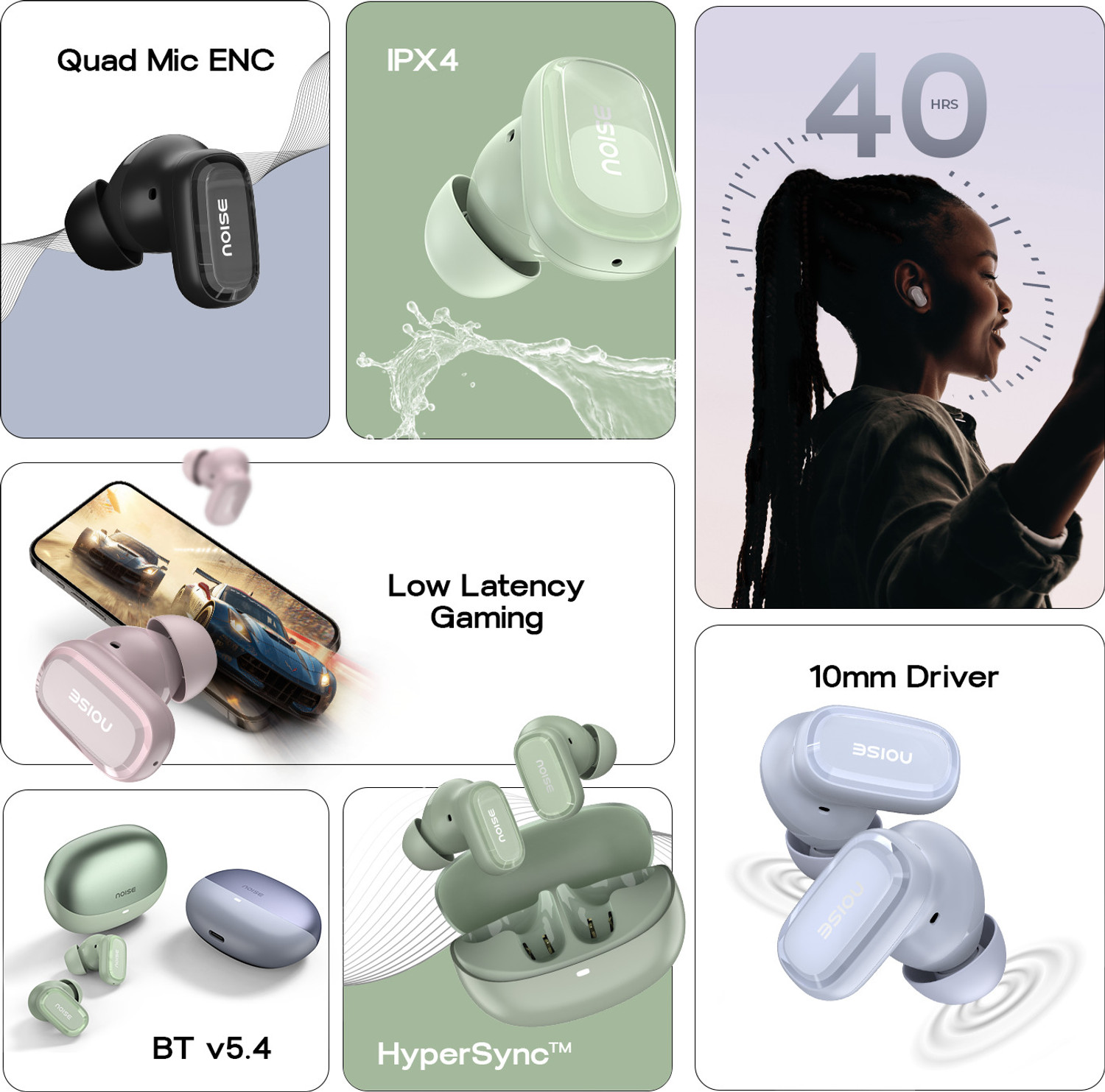 Image of Noise Buds Connect 3 with Quad-Mic ENC, 40 Hrs Playtime, BT v5.4, IPX4, Hypersync Bluetooth