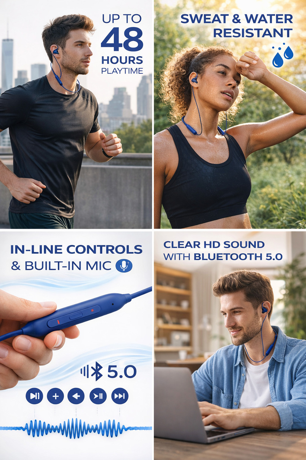 Image of Quashwin Z2 Wireless Bluetooth Neckband Earphones , Playtime upto 48 Hours Bluetooth