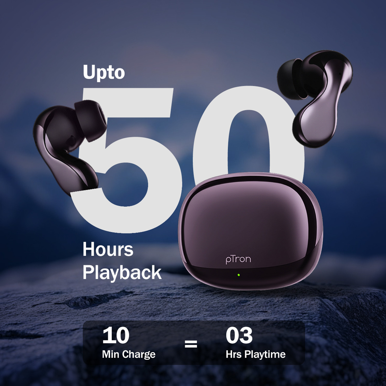 Image of PTron Bassbuds Tango w / 50Hrs Playtime, AI-ENC Calls, Custom EQ, App Support, BTv6.0 Bluetooth