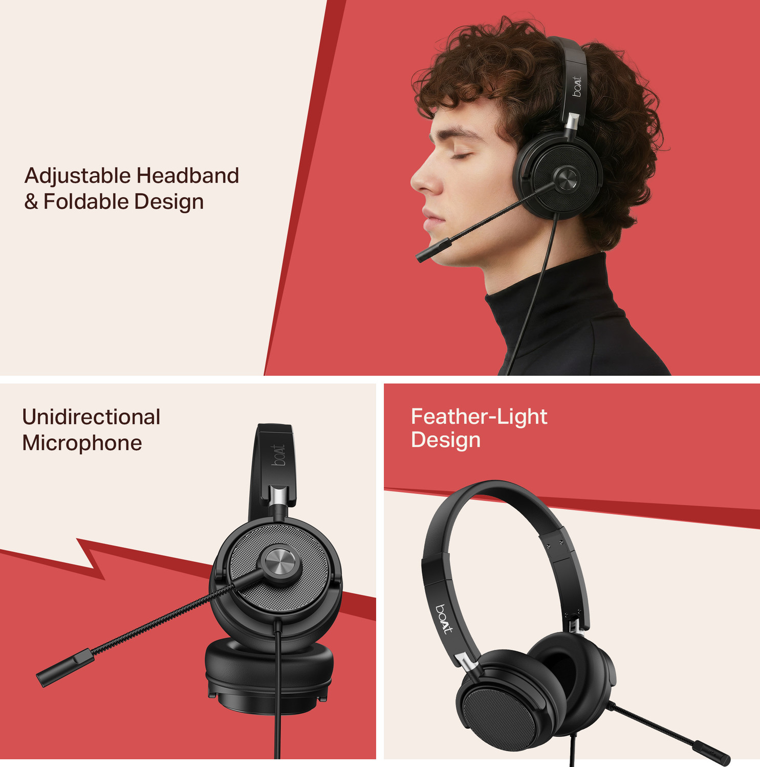 Image of boAt BassHeads 900 C Pro USB Type-C Wired Headphones, Unidirectional Retractable Mic Wired