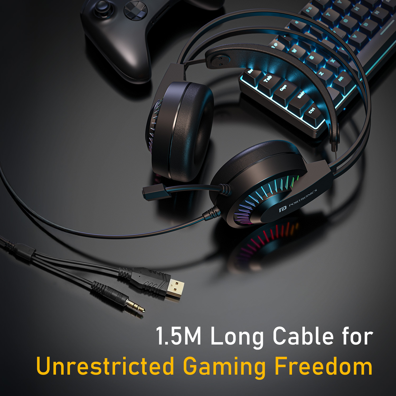 Image of Portronics RAVN Premium Wired Over Ear Gaming Headphone With Boom Mic,Soft Head support Wired