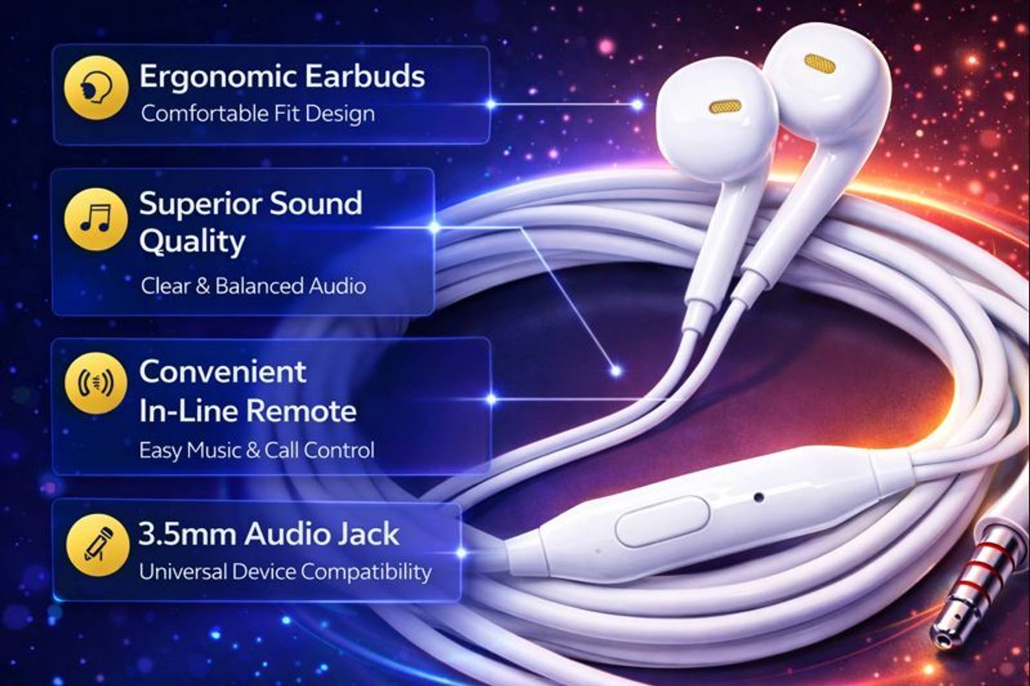 CABTRONICS Universal AUX Wired Earphones | Deep Bass Stereo Sound | Built-in Mic Wired