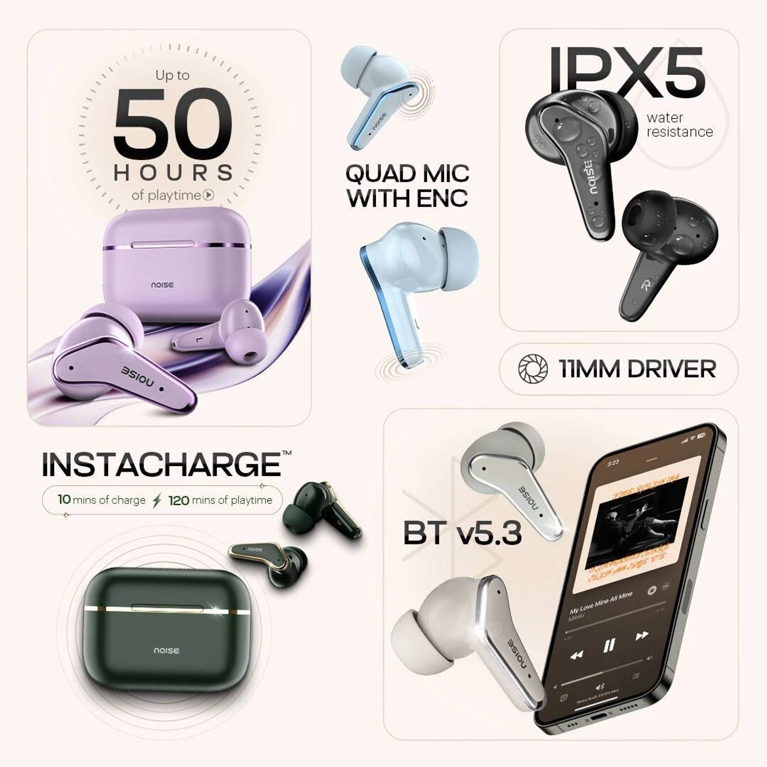 Noise Buds VS102 Elite Bluetooth Earbuds, Silver - Image 2