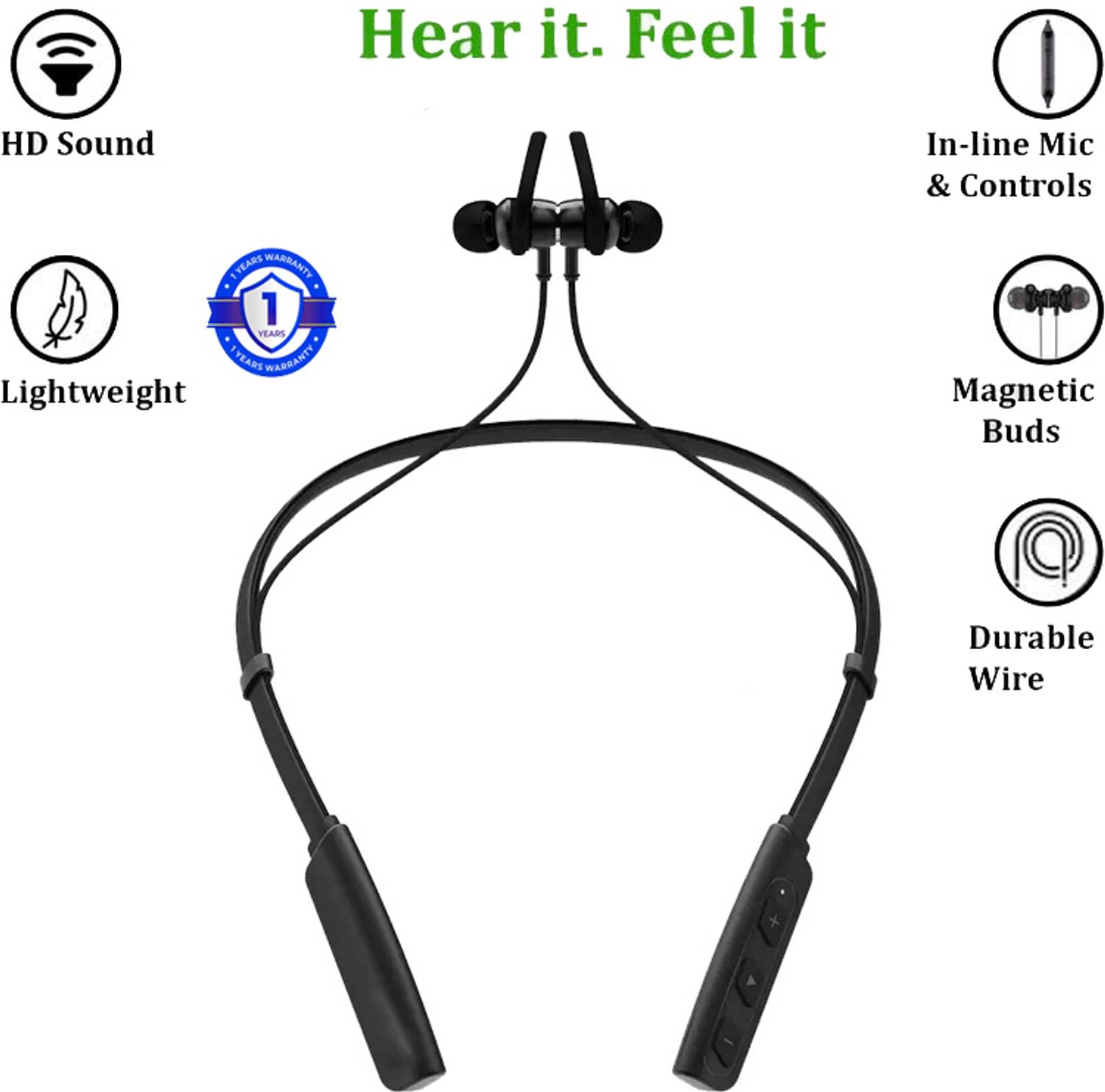 BAGATELLE Wireless Neckband with ENC for Calling, 24H Playtime,BT 5.0 Dual Pairing Bluetooth
