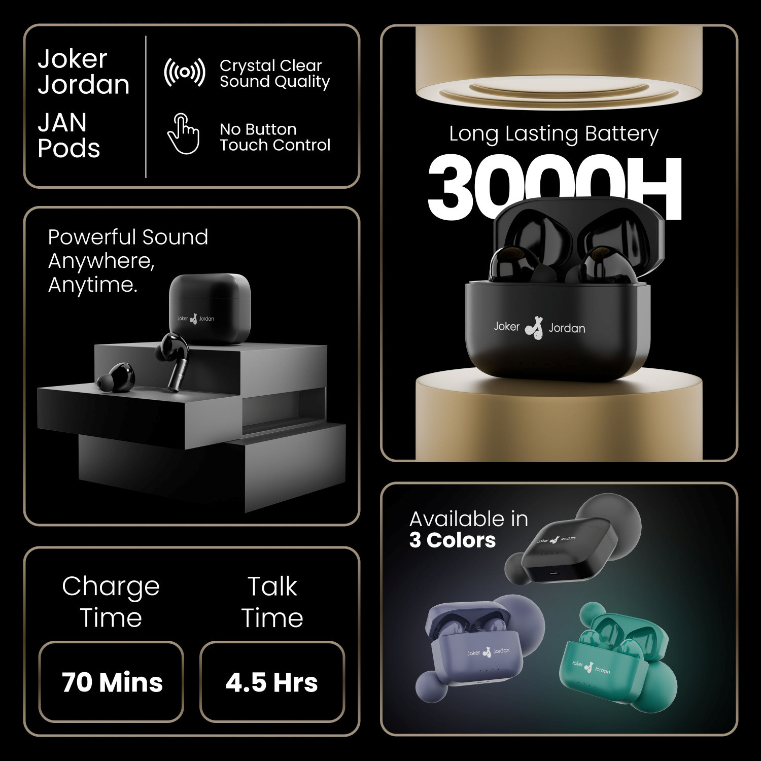 Image of Joker And Jordan TWS Earbuds with 100 HRS Playtime,(50ms Low Latency), Bluetooth v5.3 Bluetooth