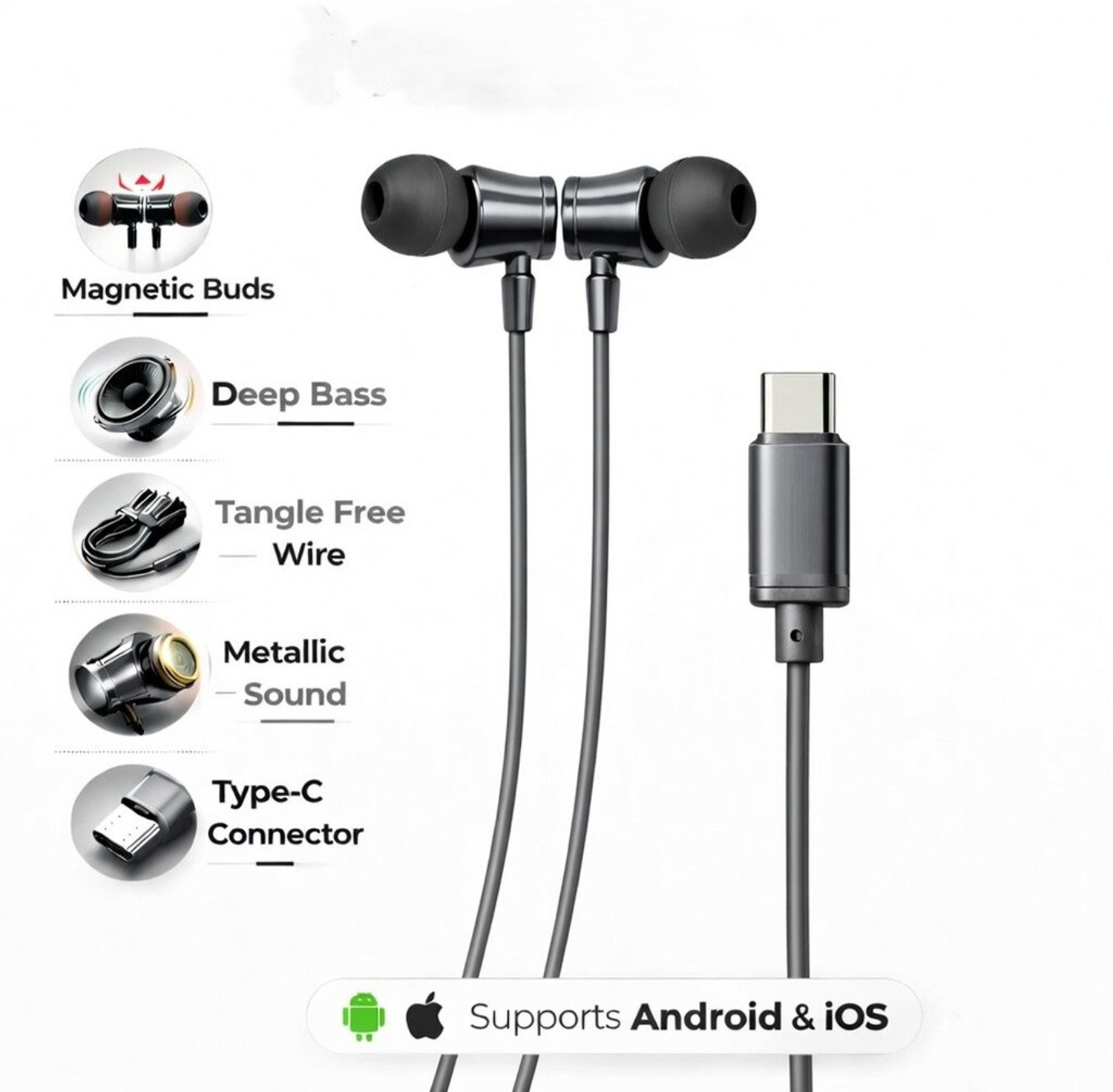 Image of Deeravia Type-C Earphone|ENC Mic|Magnetized Buds HD Sound Premium Earphone 02 Wired