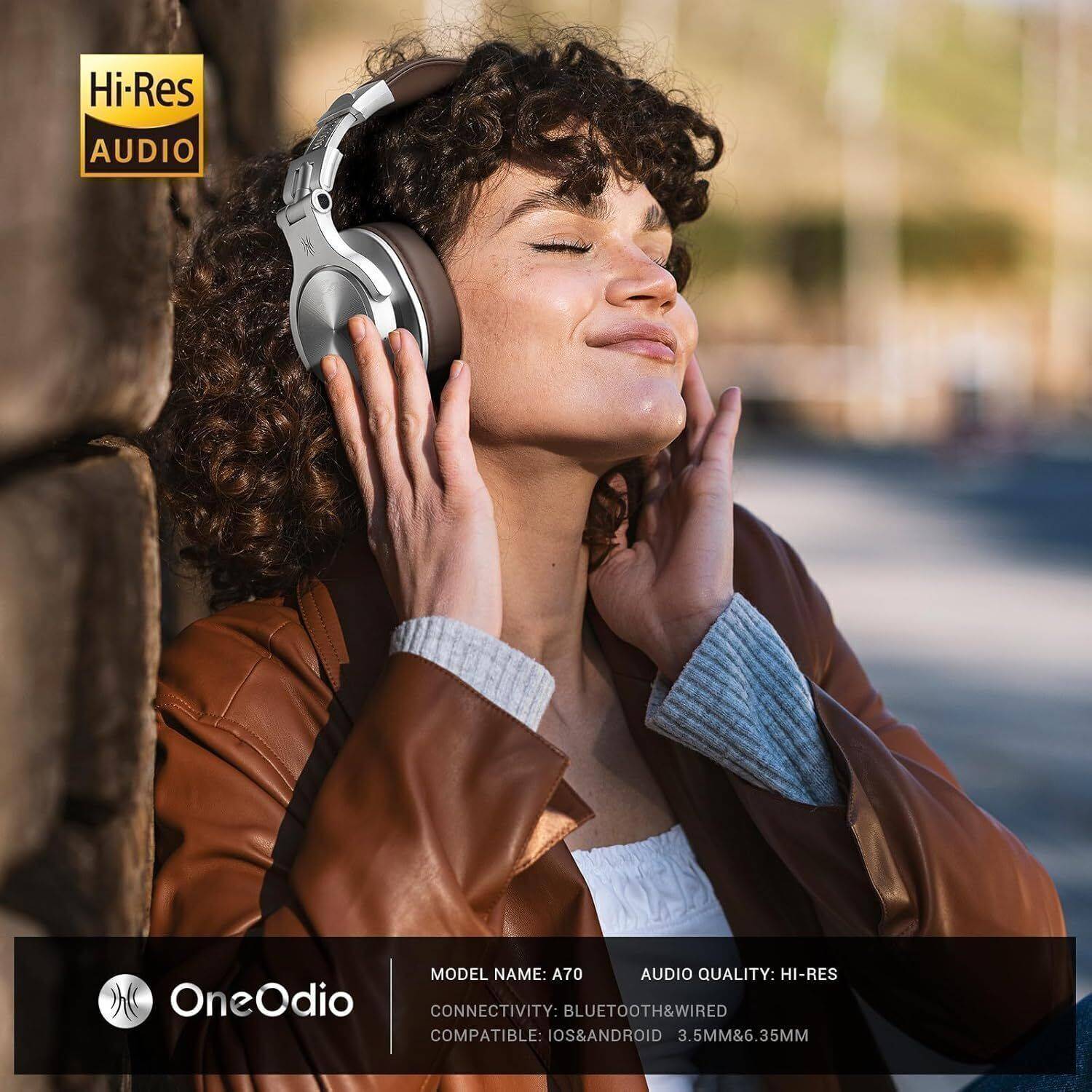 Oneodio A70 Bluetooth & Wired Headphones (Silver) - Image 4