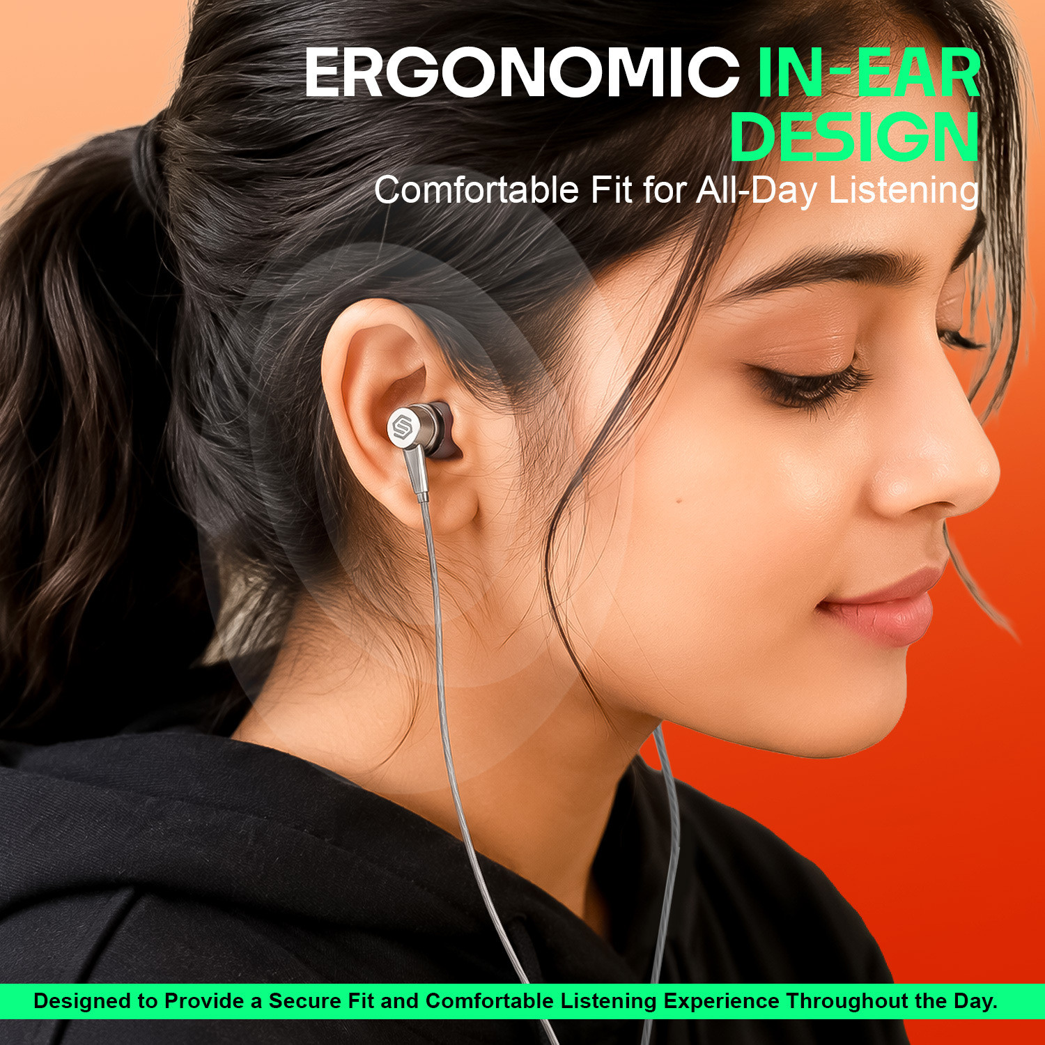 Image of Soroo Future Type-C Wired Earphones with HD Sound & Bass, In-Line Mic & Tangle-Free Earbud Wired