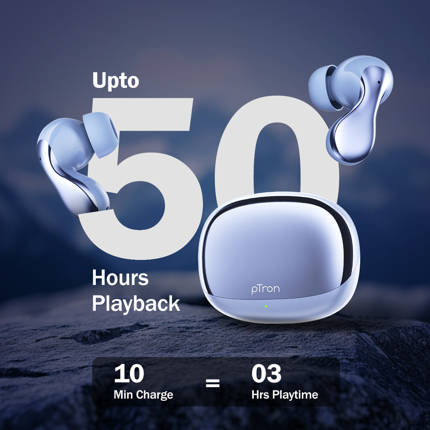 Image of PTron Bassbuds Tango w / 50Hrs Playtime, AI-ENC Calls, Custom EQ, App Support, BTv6.0 Bluetooth