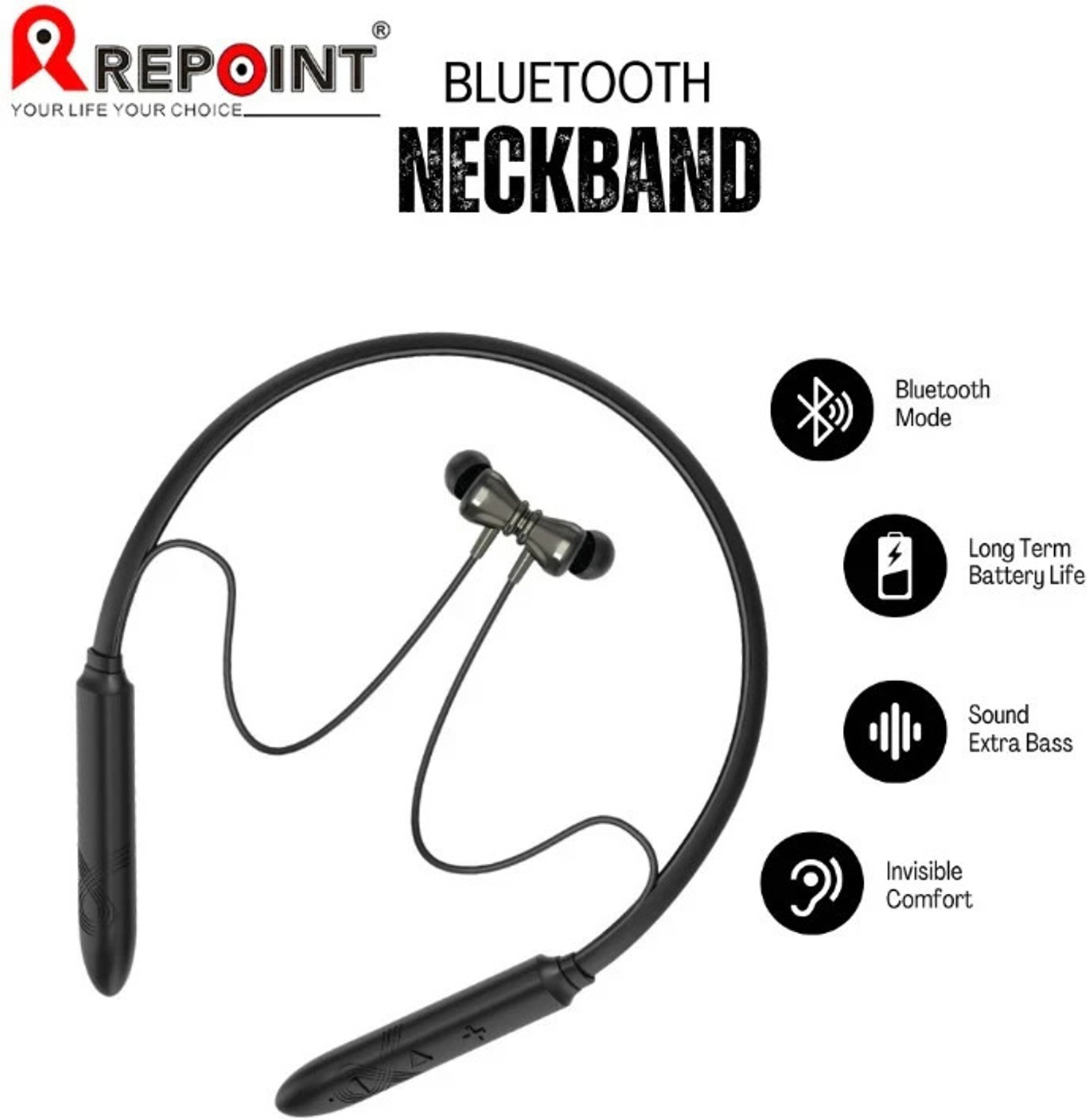 Image of REPOINT 80 Hours Playtime Bluetooth Wireless Neckband headphones Earphone Bluetooth Bluetooth