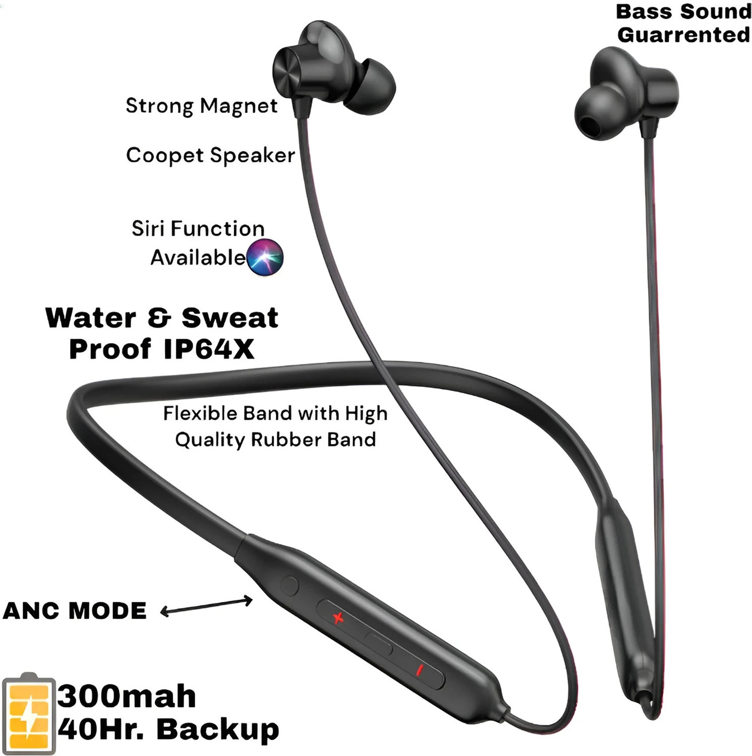 Image of allons Bullet X2AI Noise Cancellation Fast Charge,48H Bluetooth Neckband Deep Bass Z44 Bluetooth Headset (Black, In the Ear)